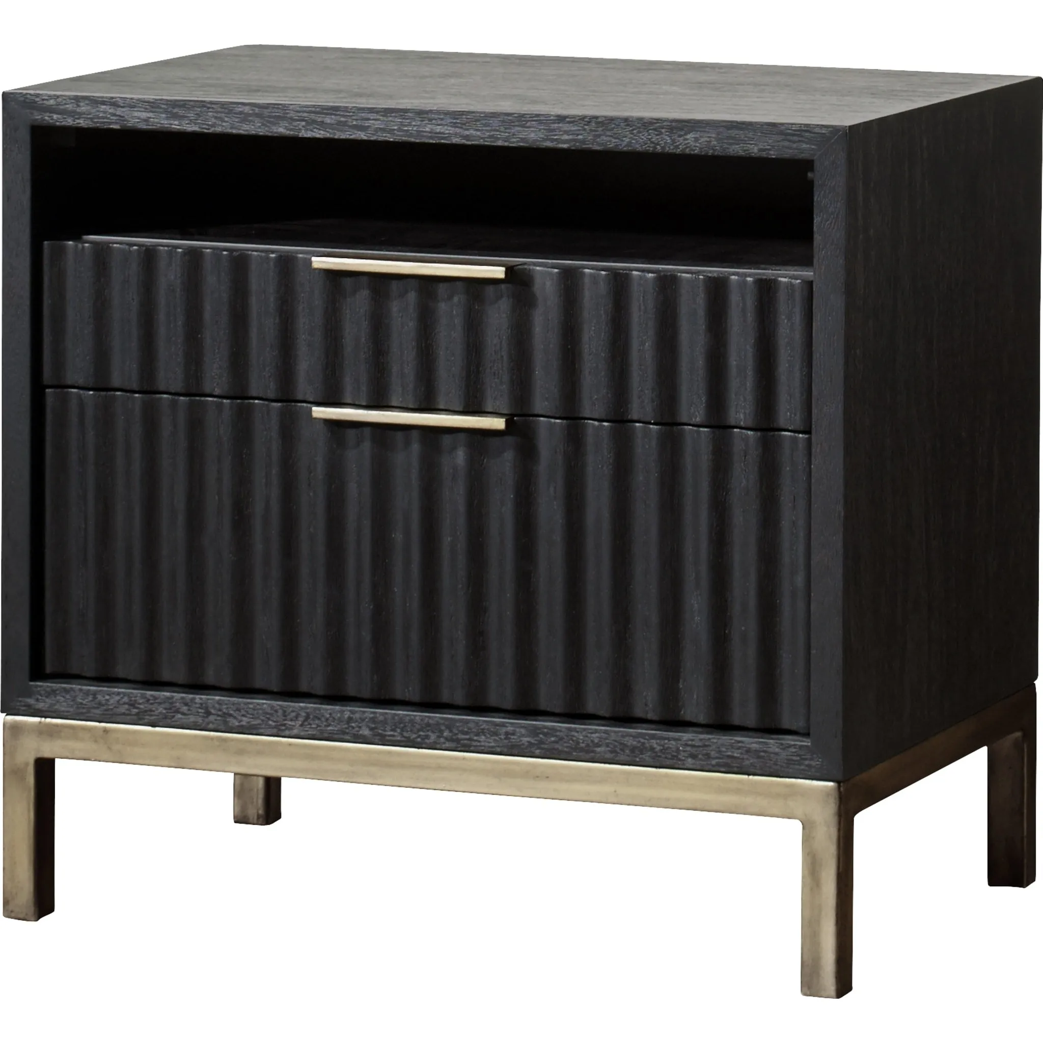 Kentfield Solid Wood Two Drawer Nightstand in Black Drifted Oak Modus