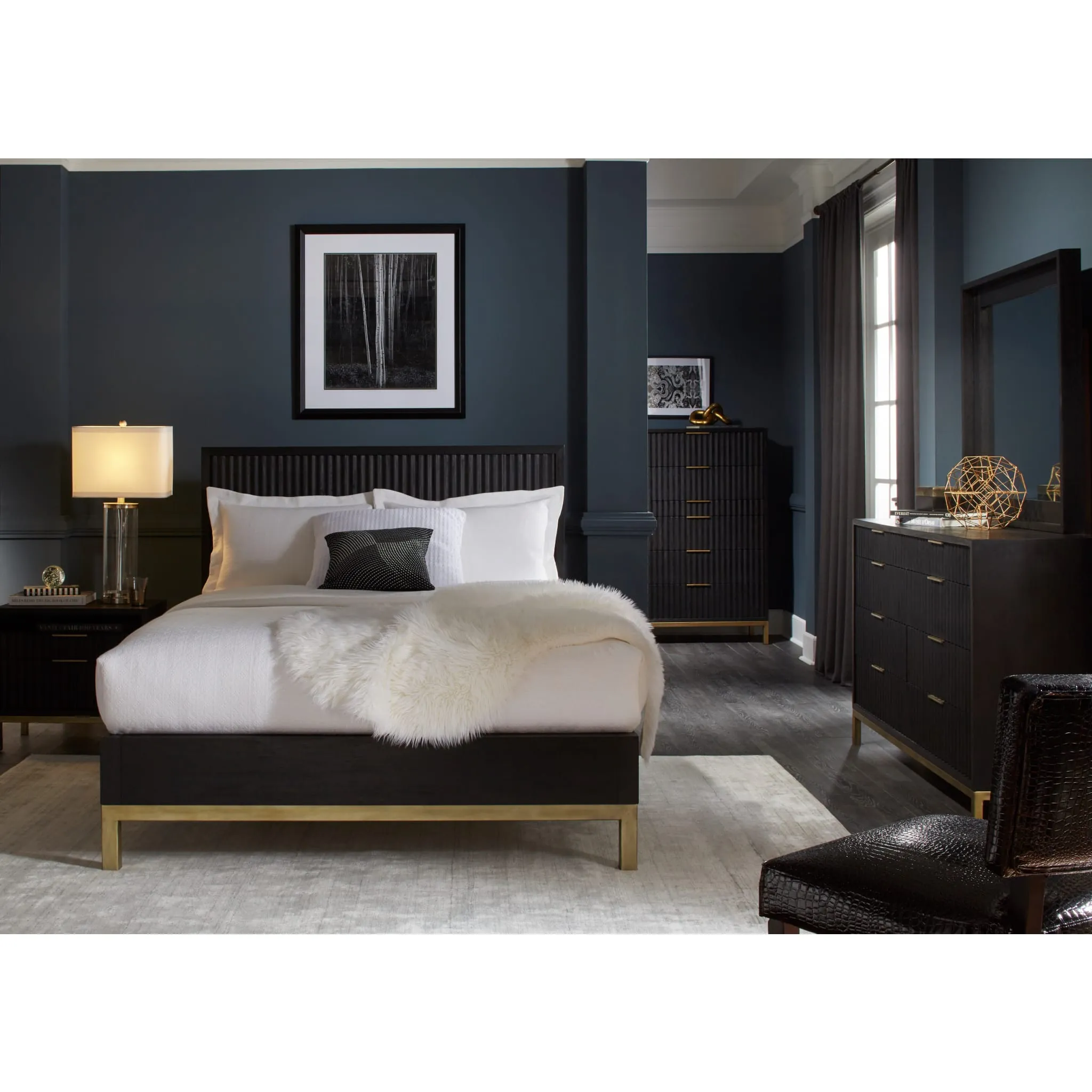 Kentifield Solid Wood Eight Drawer Dresser in Black Drifted Oak (2024) Modus