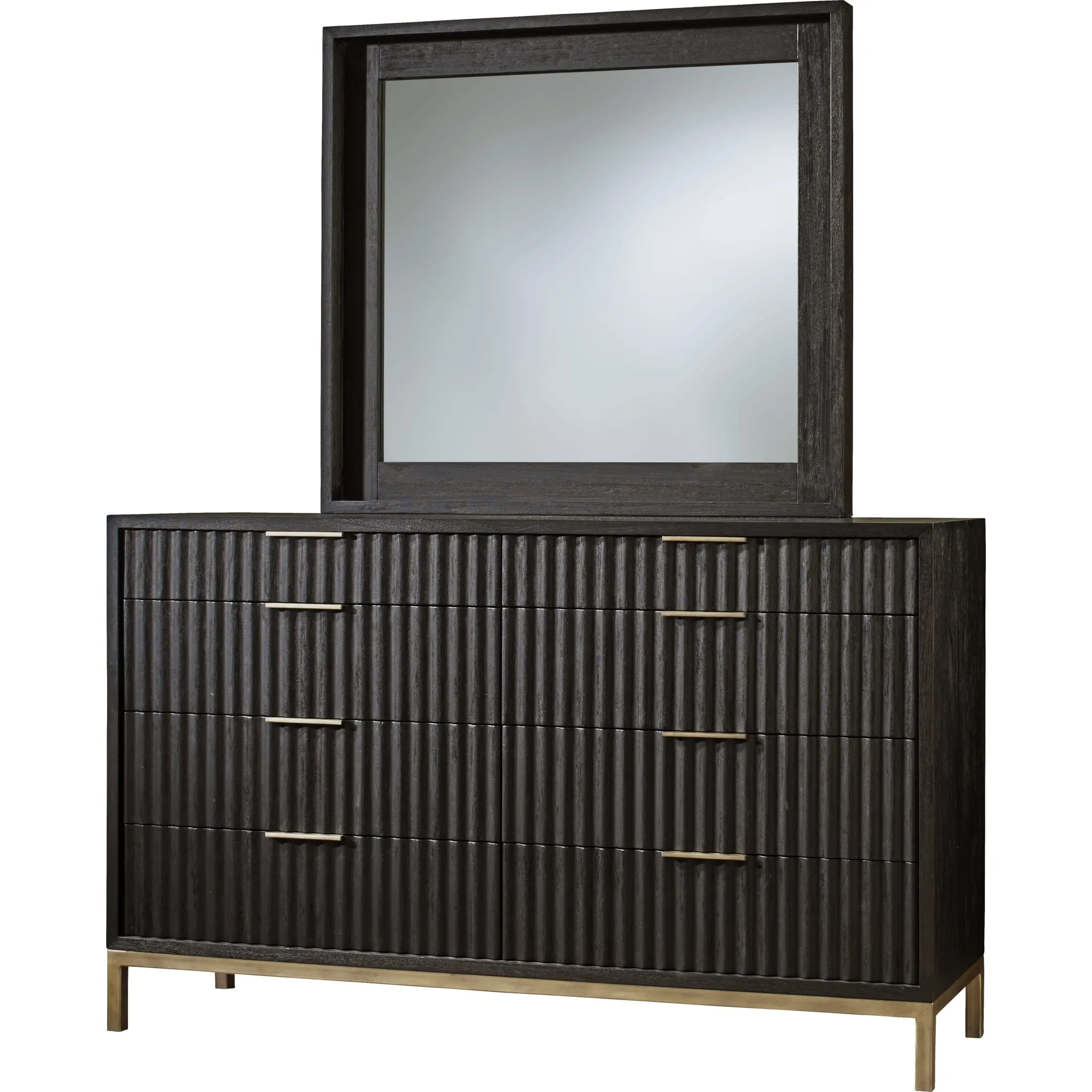 Kentifield Solid Wood Eight Drawer Dresser in Black Drifted Oak (2024) Modus