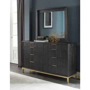 Kentifield Solid Wood Eight Drawer Dresser in Black Drifted Oak (2024) Modus
