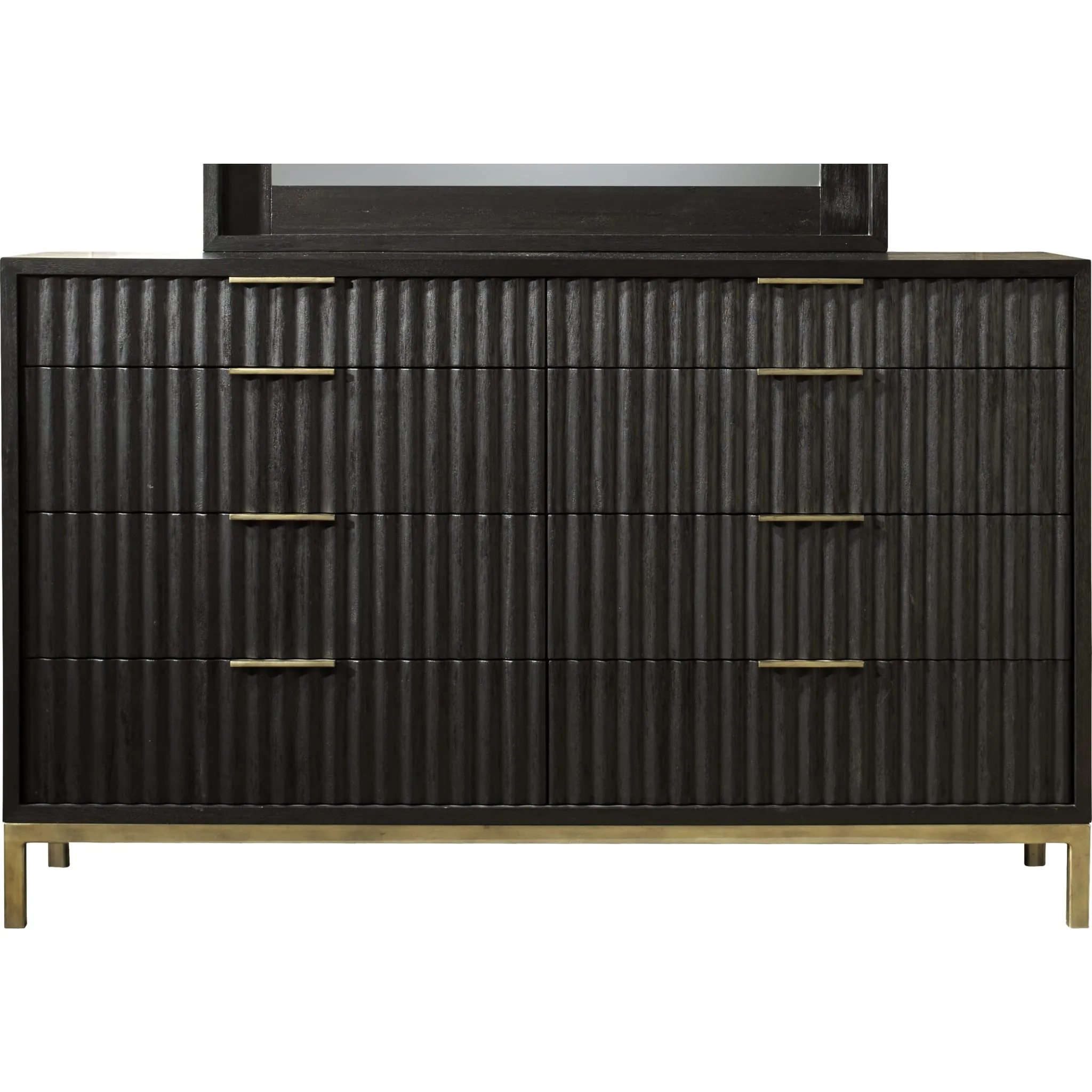 Kentifield Solid Wood Eight Drawer Dresser in Black Drifted Oak (2024) Modus