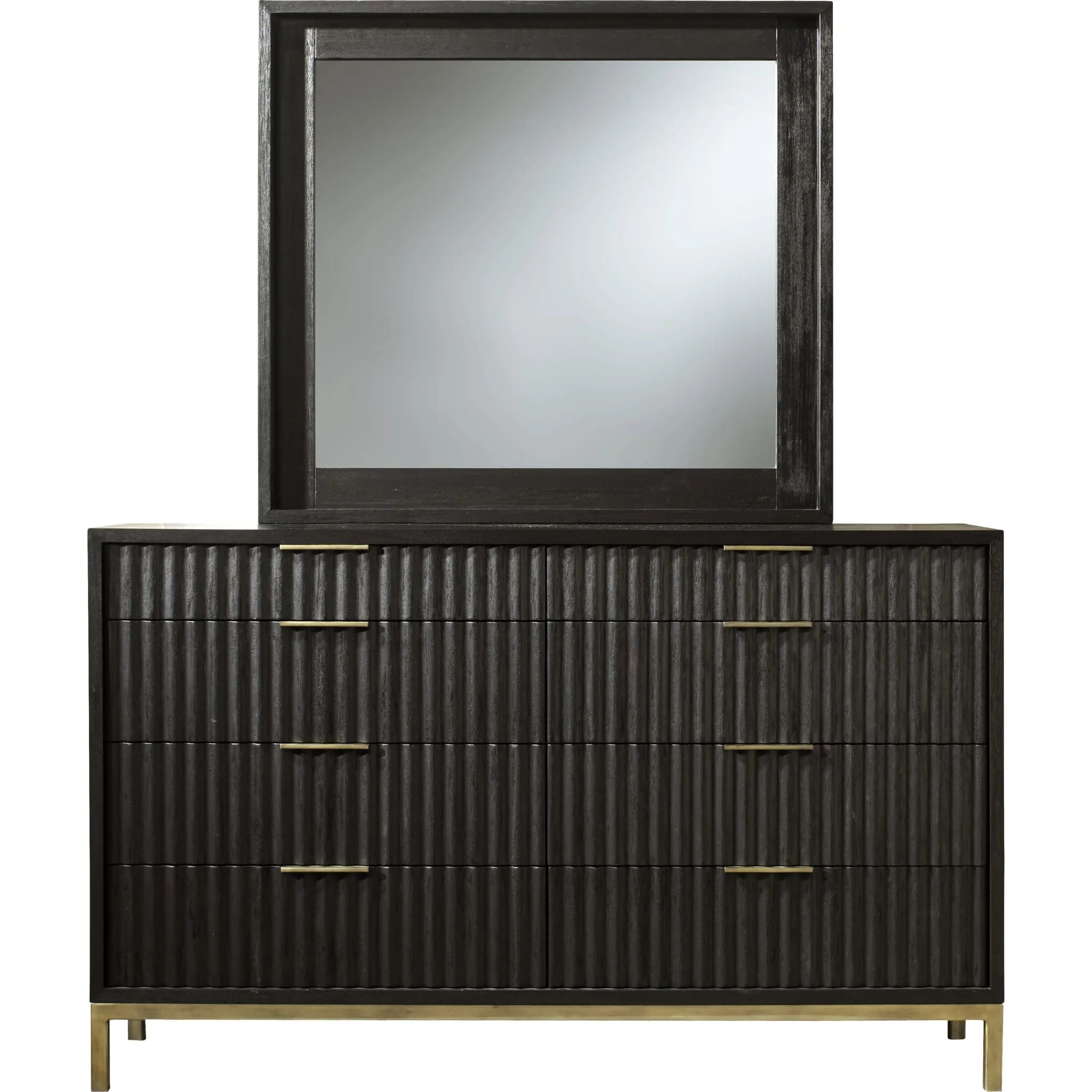 Kentifield Solid Wood Eight Drawer Dresser in Black Drifted Oak (2024) Modus