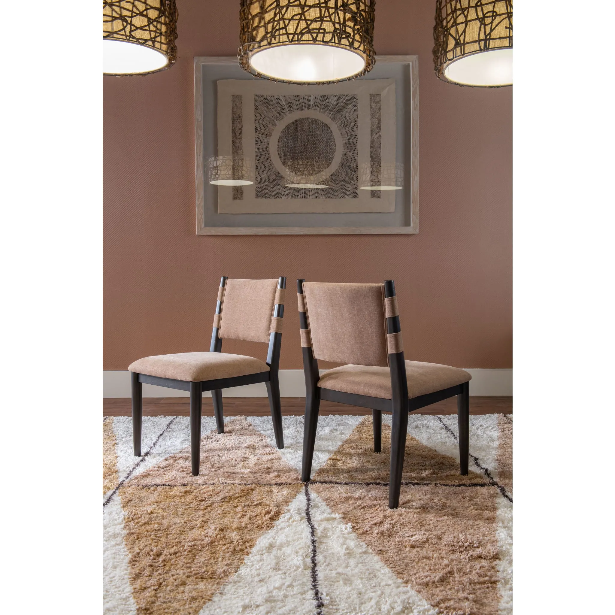 Koko Chenille Upholstered Dining Chair in Porcini and Minx Modus