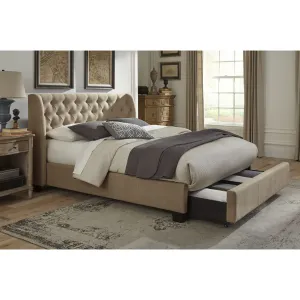 Levi Tufted Footboard Storage Bed in Toast Linen Modus