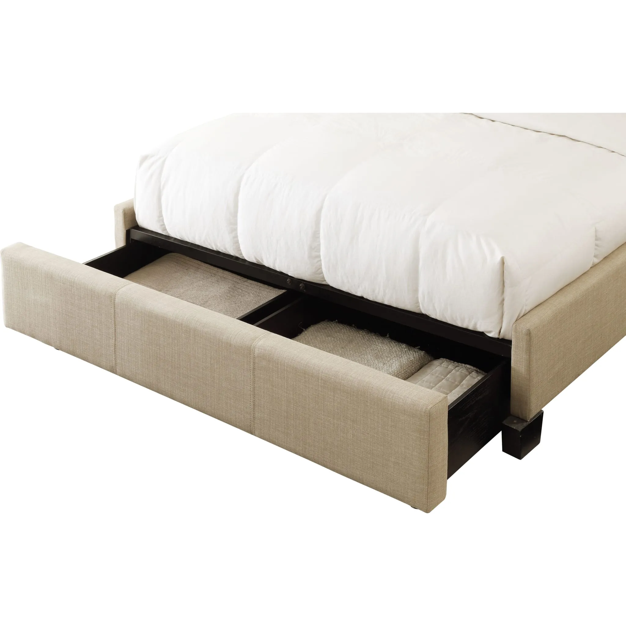 Levi Tufted Footboard Storage Bed in Toast Linen Modus