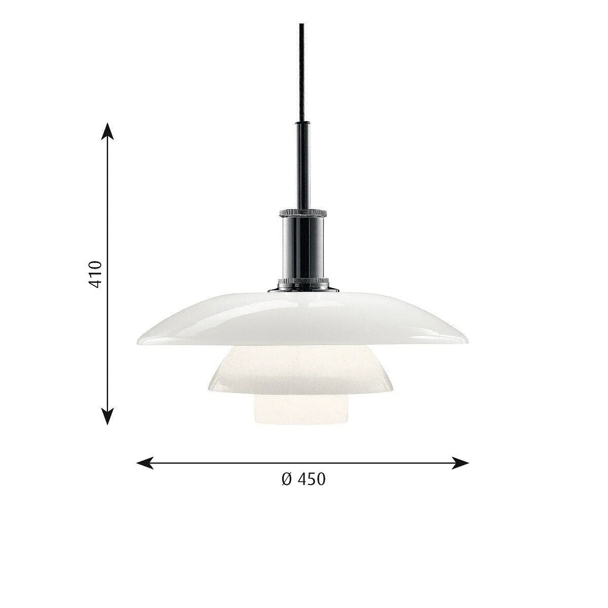 Louis Poulsen Ph 4 1/2 4 Glass Pendant, High Gloss Chrome Plated