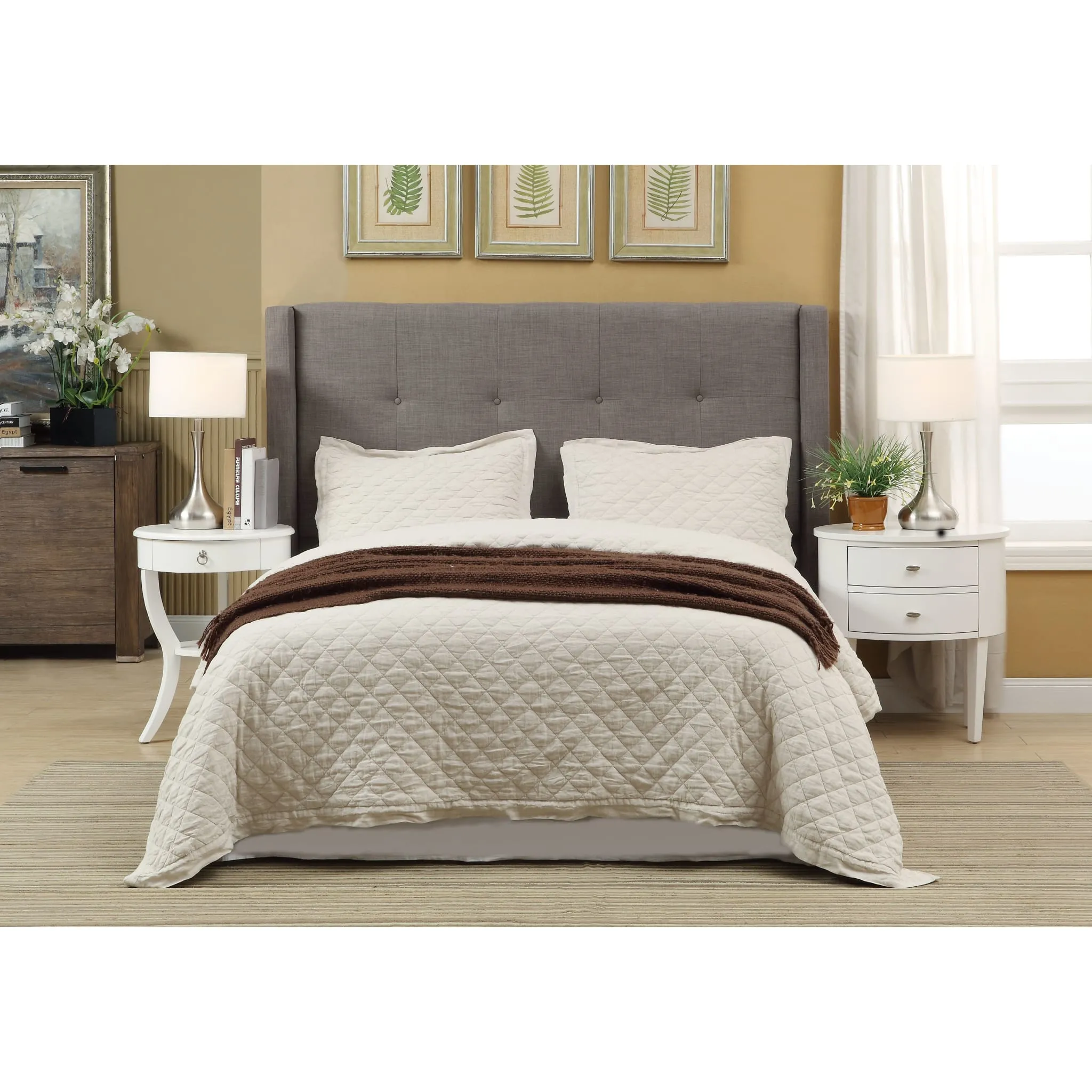 Madeleine Wingback Upholstered Headboard in Dolphin Linen Modus