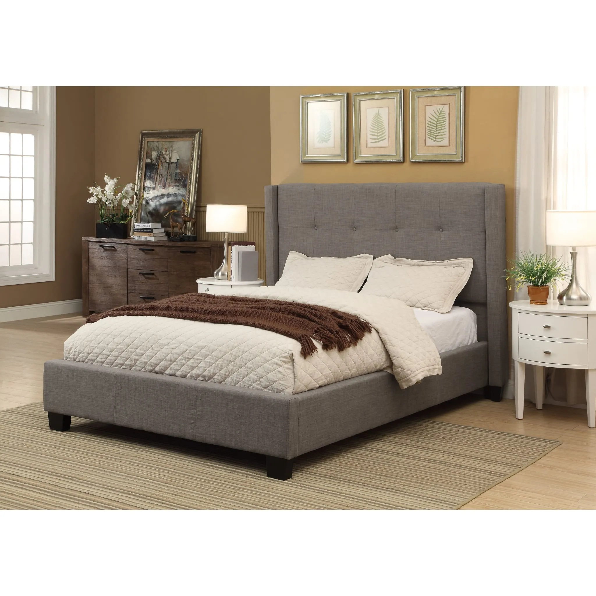 Madeleine Wingback Upholstered Platform Bed Modus