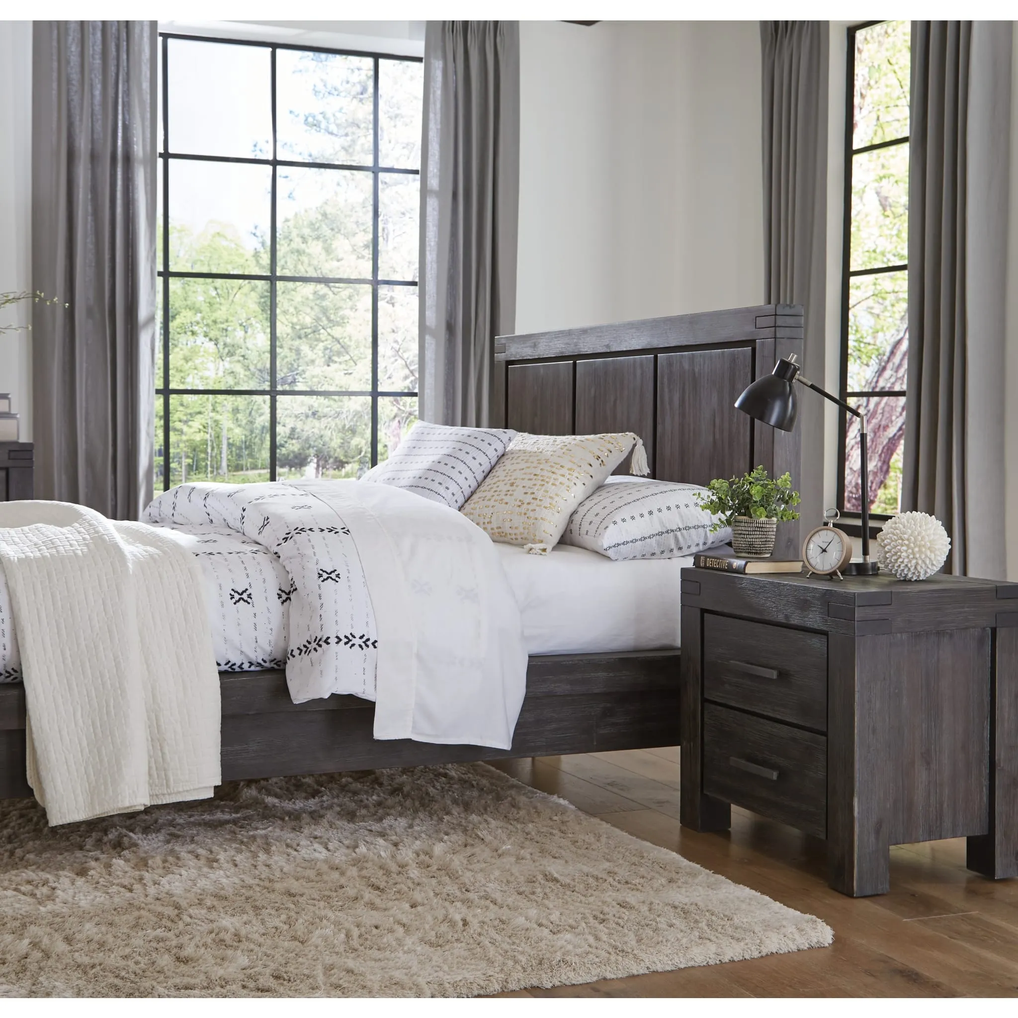 Meadow Solid Wood Two Drawer Nightstand in Graphite Modus