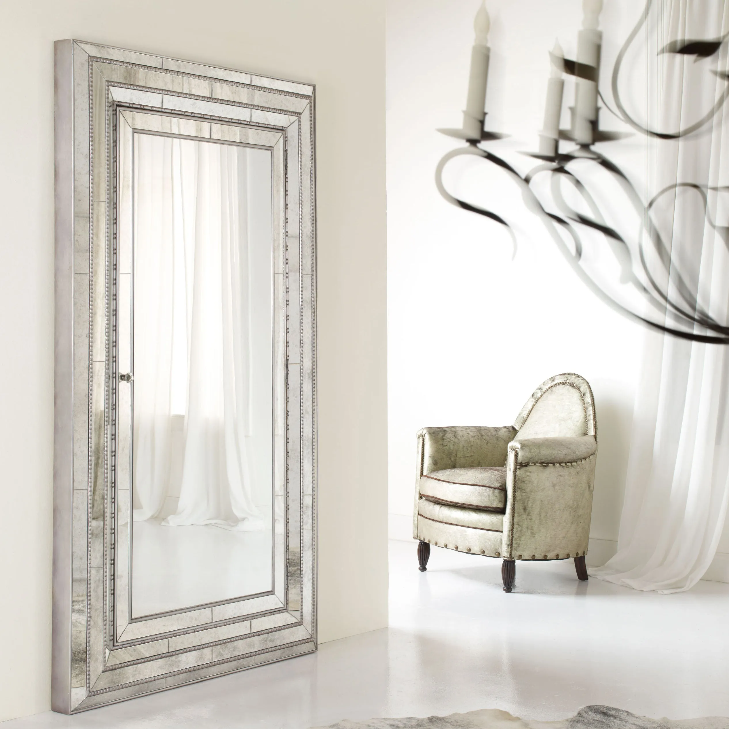 Melange Glamour Floor/Wall Mirror with Jewelry Armoire Storage