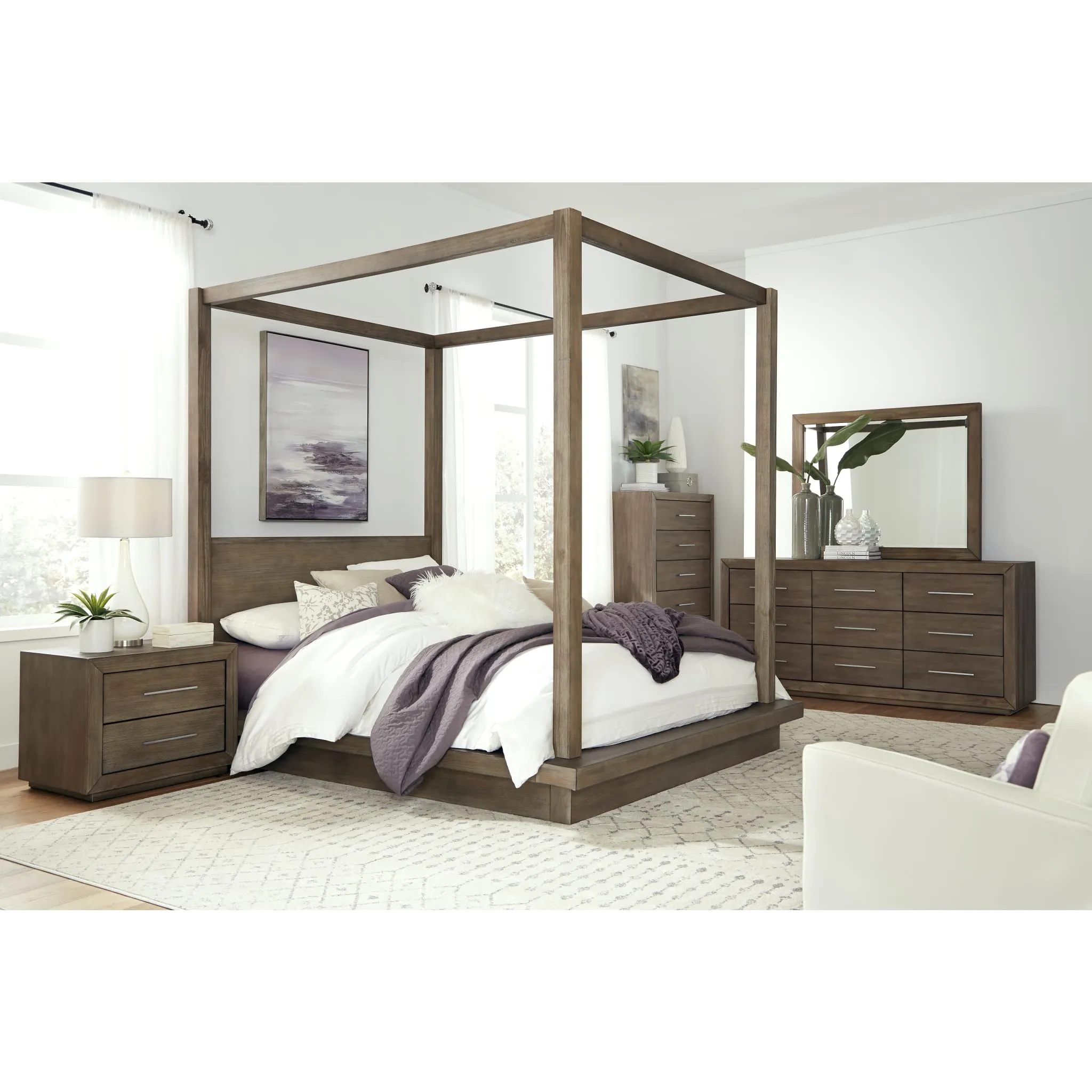 Melbourne Wood Canopy Bed in Dark Pine Modus