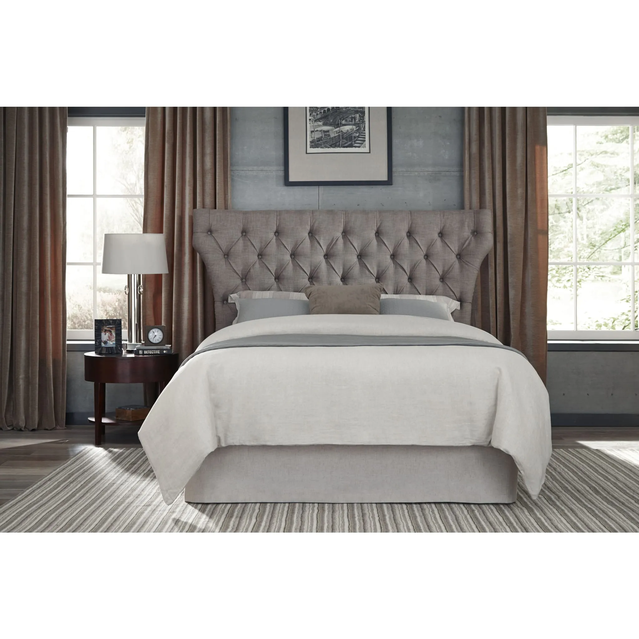Melina Upholstered Platform Bed in Dolphin Linen Modus