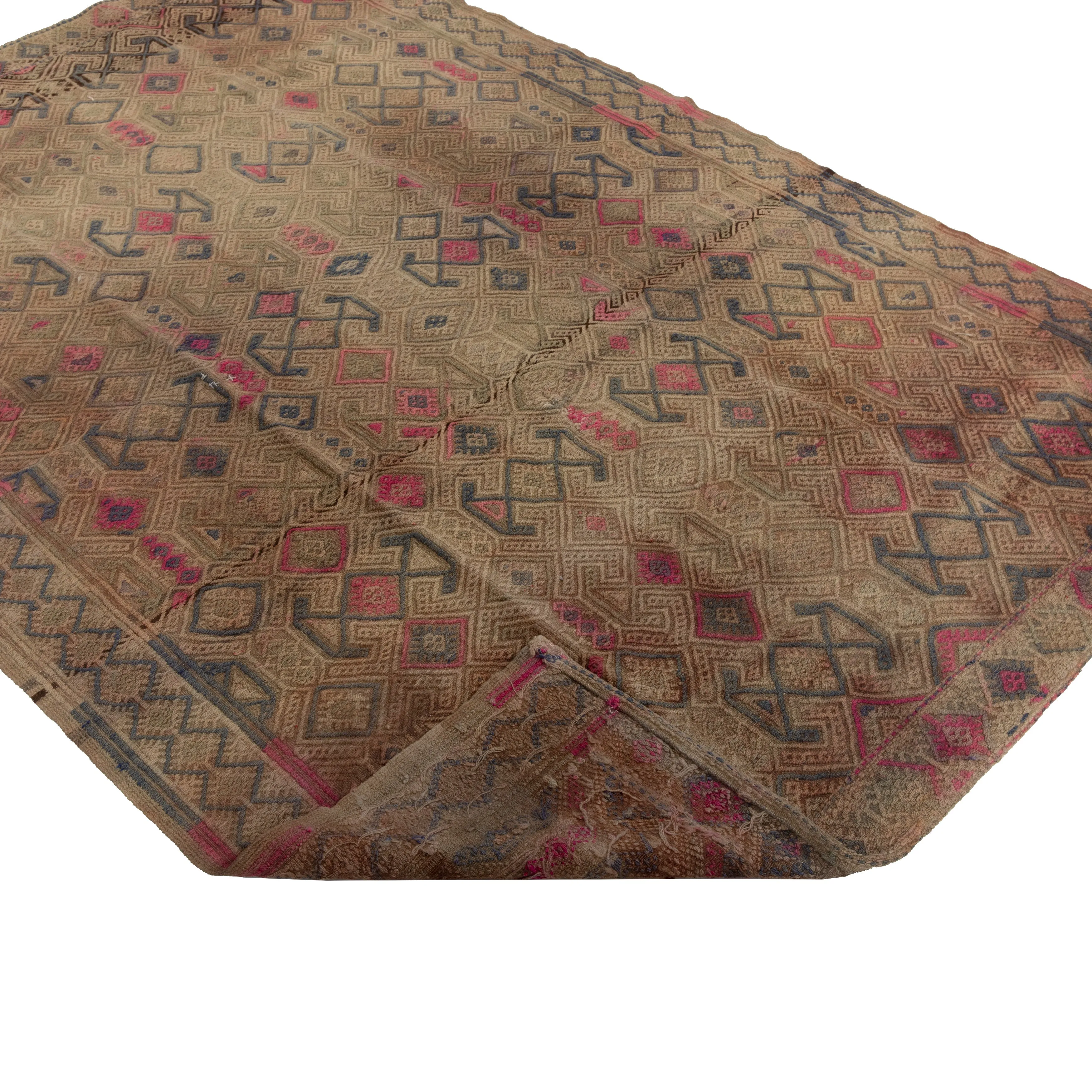 Multicolored Flatweave Wool Rug - 5'7" x 9'9"