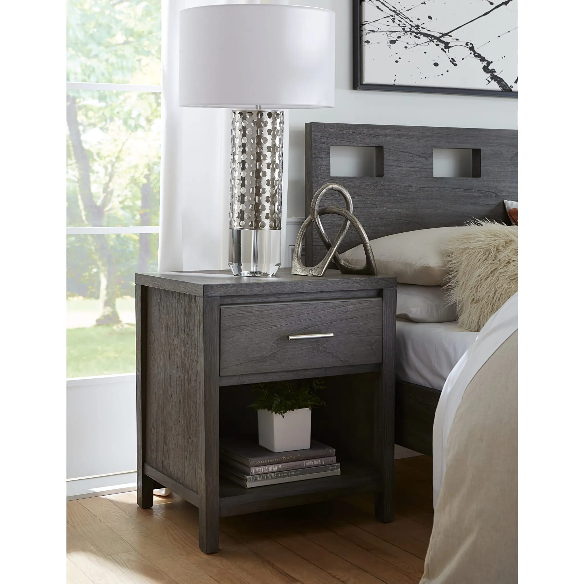 Nevis One Drawer Nightstand in Sharkskin Modus