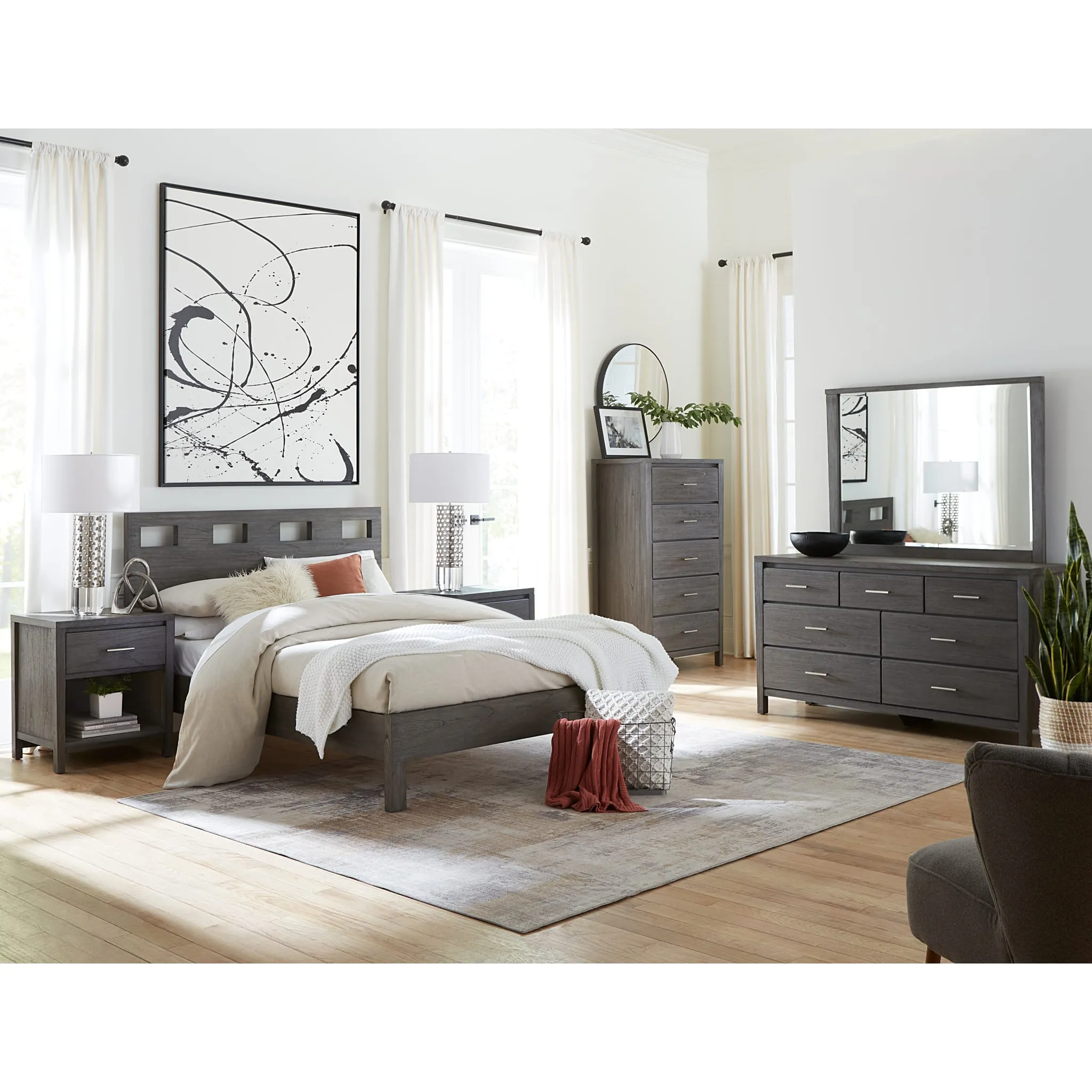 Nevis One Drawer Nightstand in Sharkskin Modus