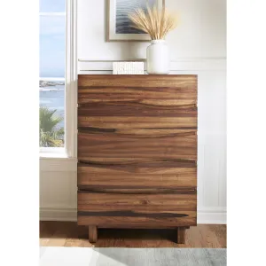 Ocean Five Drawer Solid Wood Chest in Natural Sengon (2024) Modus
