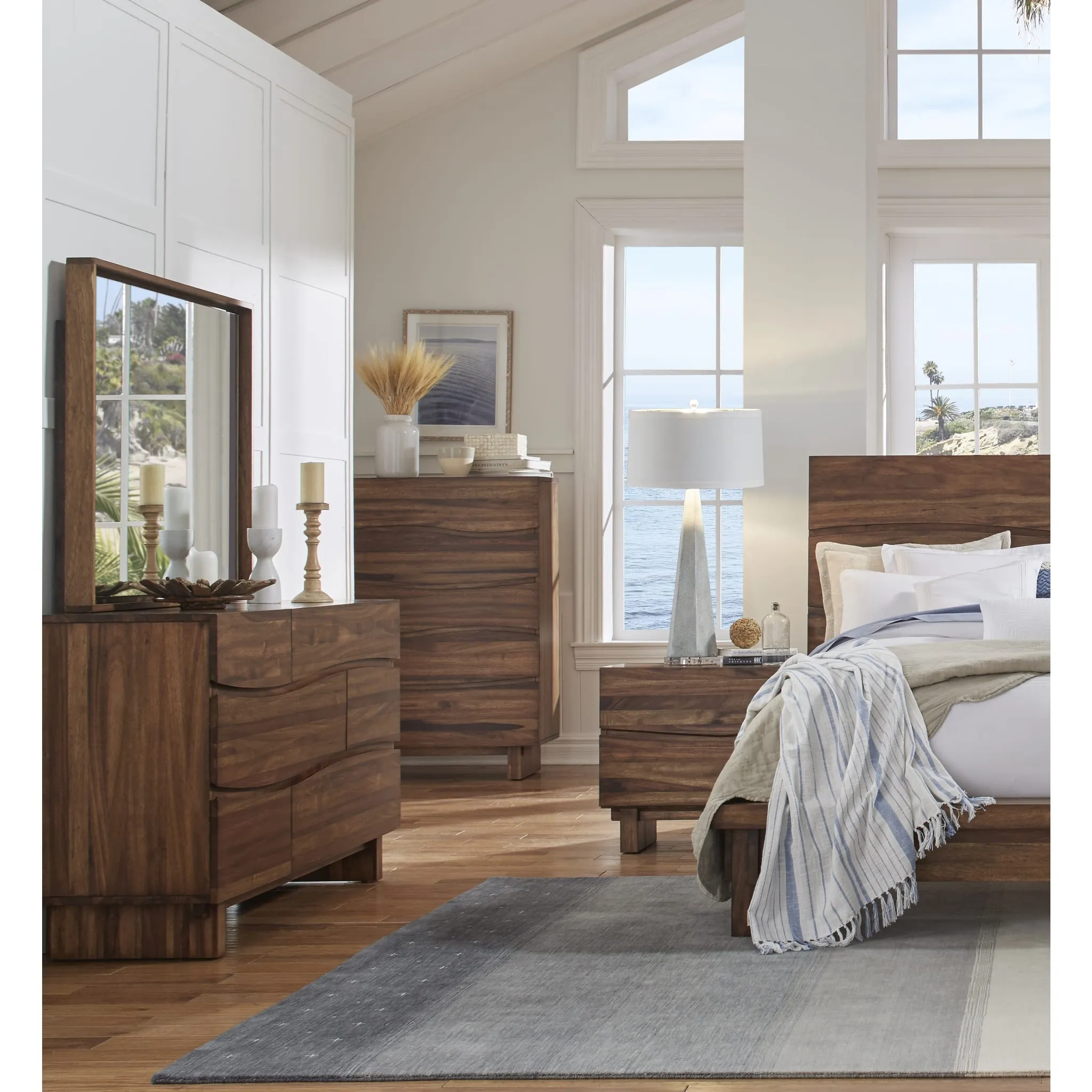 Ocean Five Drawer Solid Wood Chest in Natural Sengon (2024) Modus