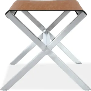 One Coastal Modern Director's Stool in Stainless Steel and Leather Modus