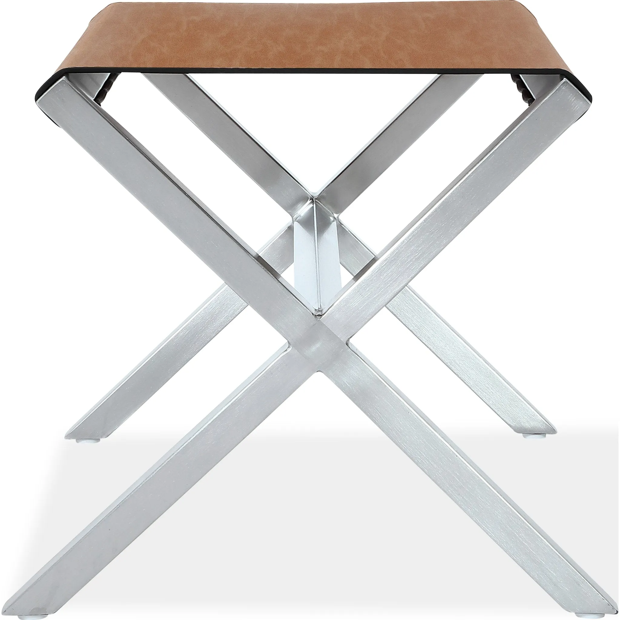 One Coastal Modern Director's Stool in Stainless Steel and Leather Modus
