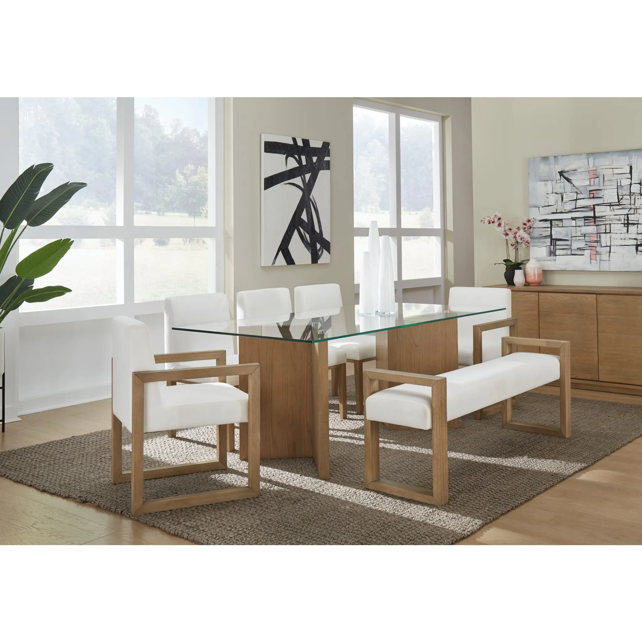 One Modern Coastal Four Door Sideboard in White Oak Modus