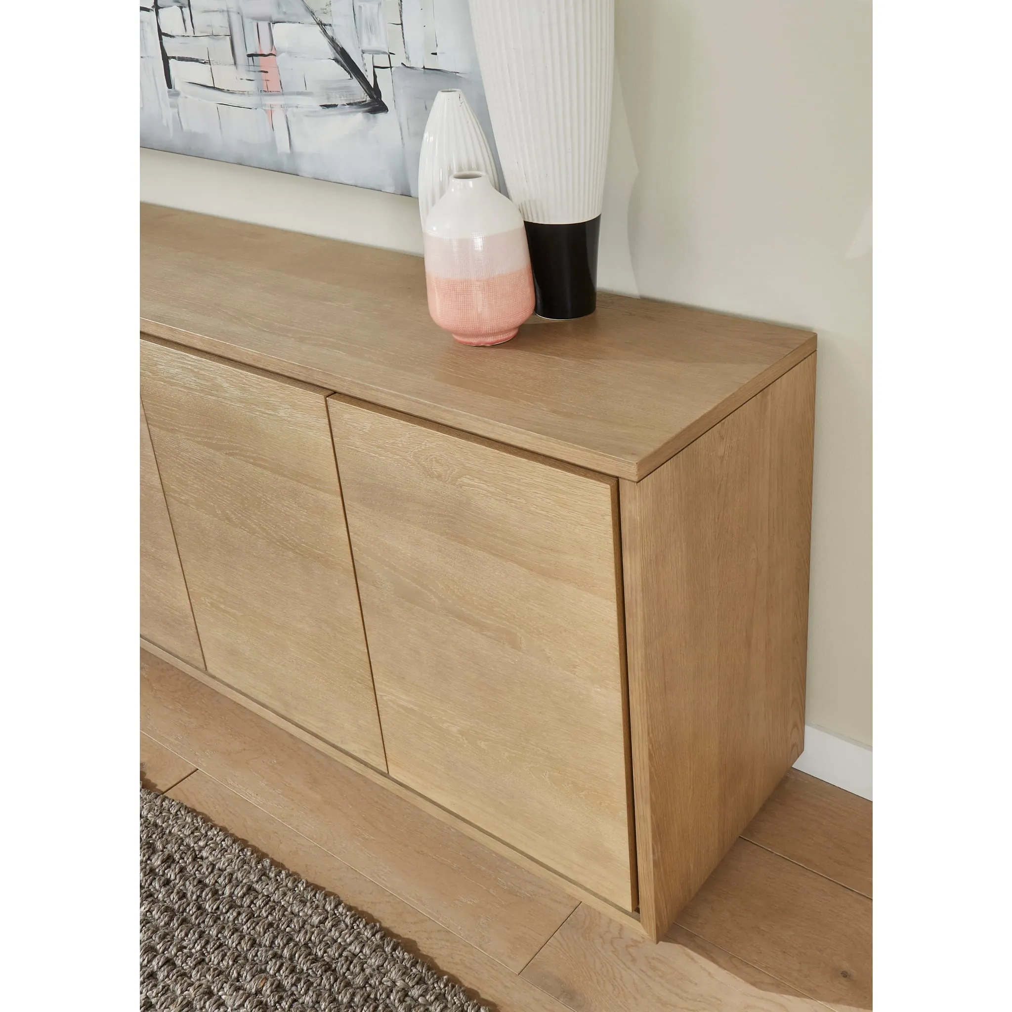 One Modern Coastal Four Door Sideboard in White Oak Modus