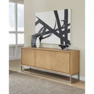 One Modern Coastal Metal Base Sideboard in White Oak and Brushed Stainless Steel Modus