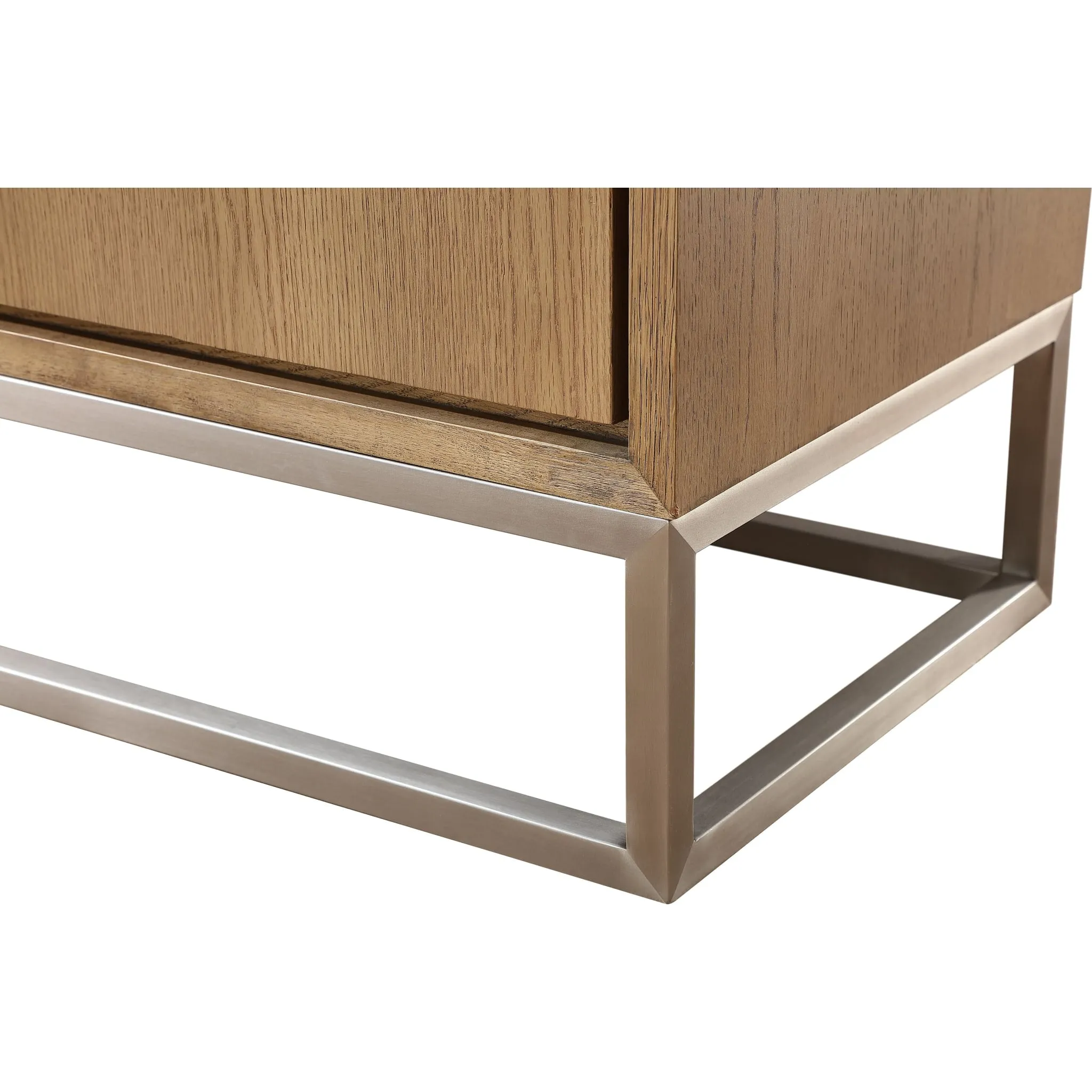 One Modern Coastal Metal Base Sideboard in White Oak and Brushed Stainless Steel Modus