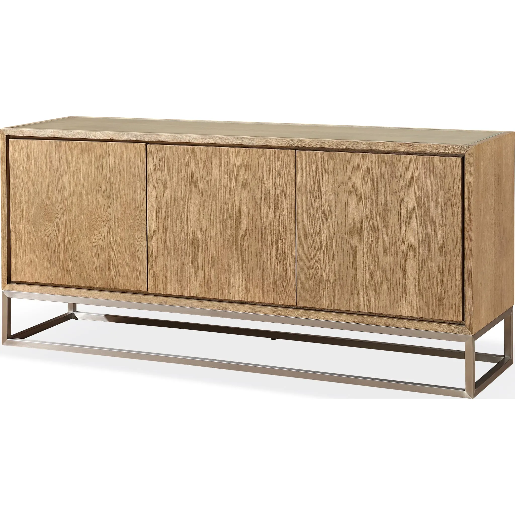 One Modern Coastal Metal Base Sideboard in White Oak and Brushed Stainless Steel Modus