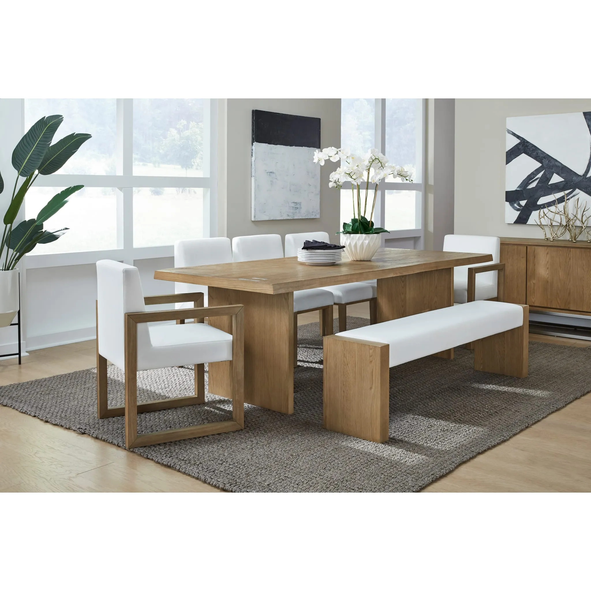 One Modern Coastal Metal Base Sideboard in White Oak and Brushed Stainless Steel Modus