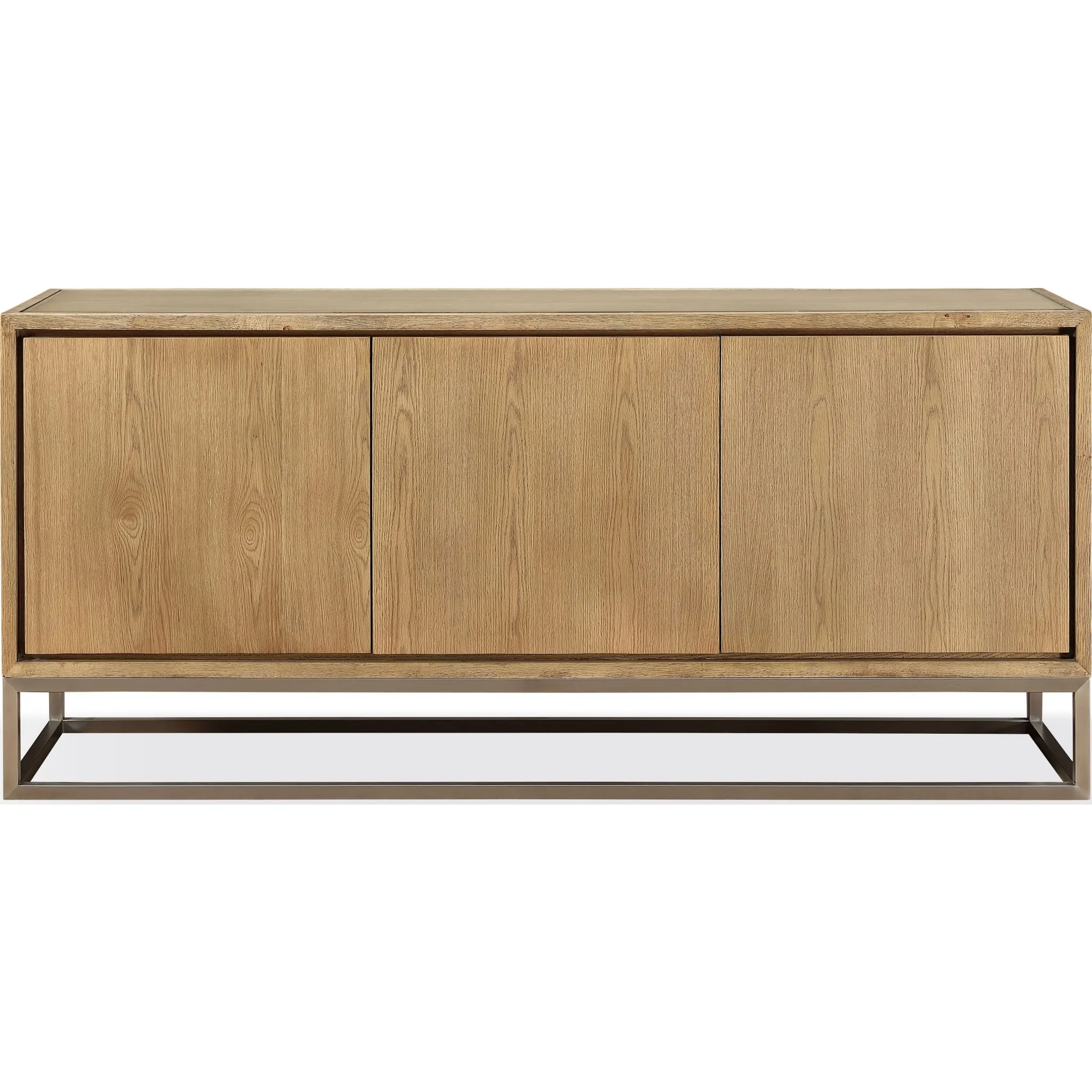 One Modern Coastal Metal Base Sideboard in White Oak and Brushed Stainless Steel Modus