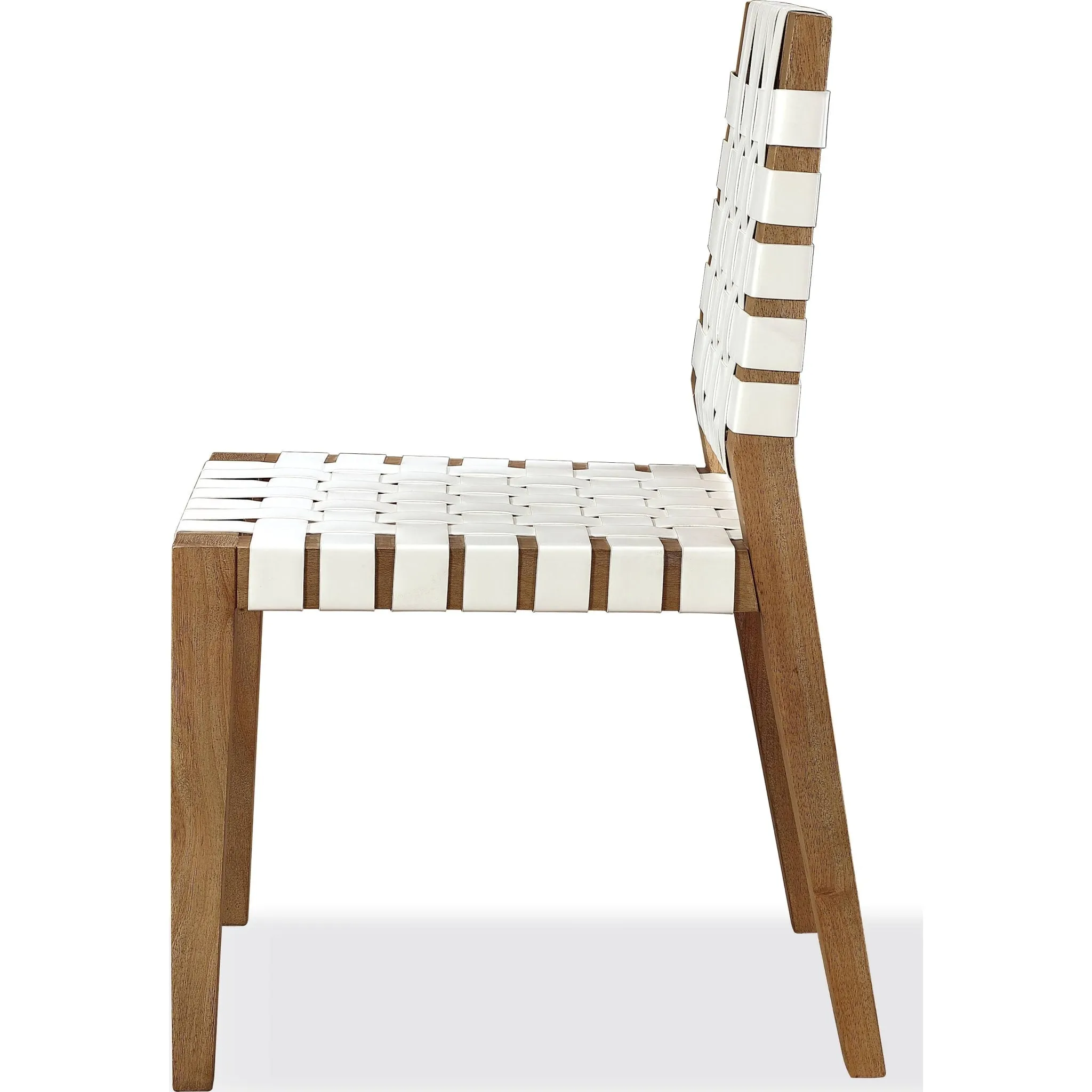 One Woven Leather and Solid Wood Dining Side Chair in White and Bisque Modus