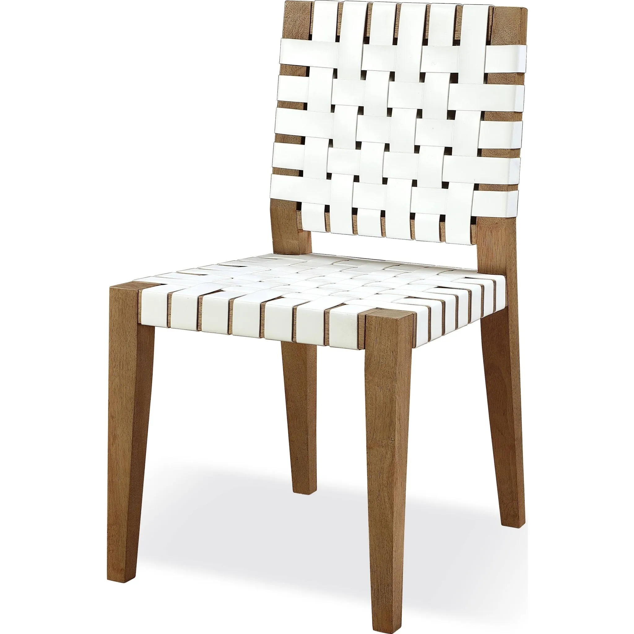One Woven Leather and Solid Wood Dining Side Chair in White and Bisque Modus