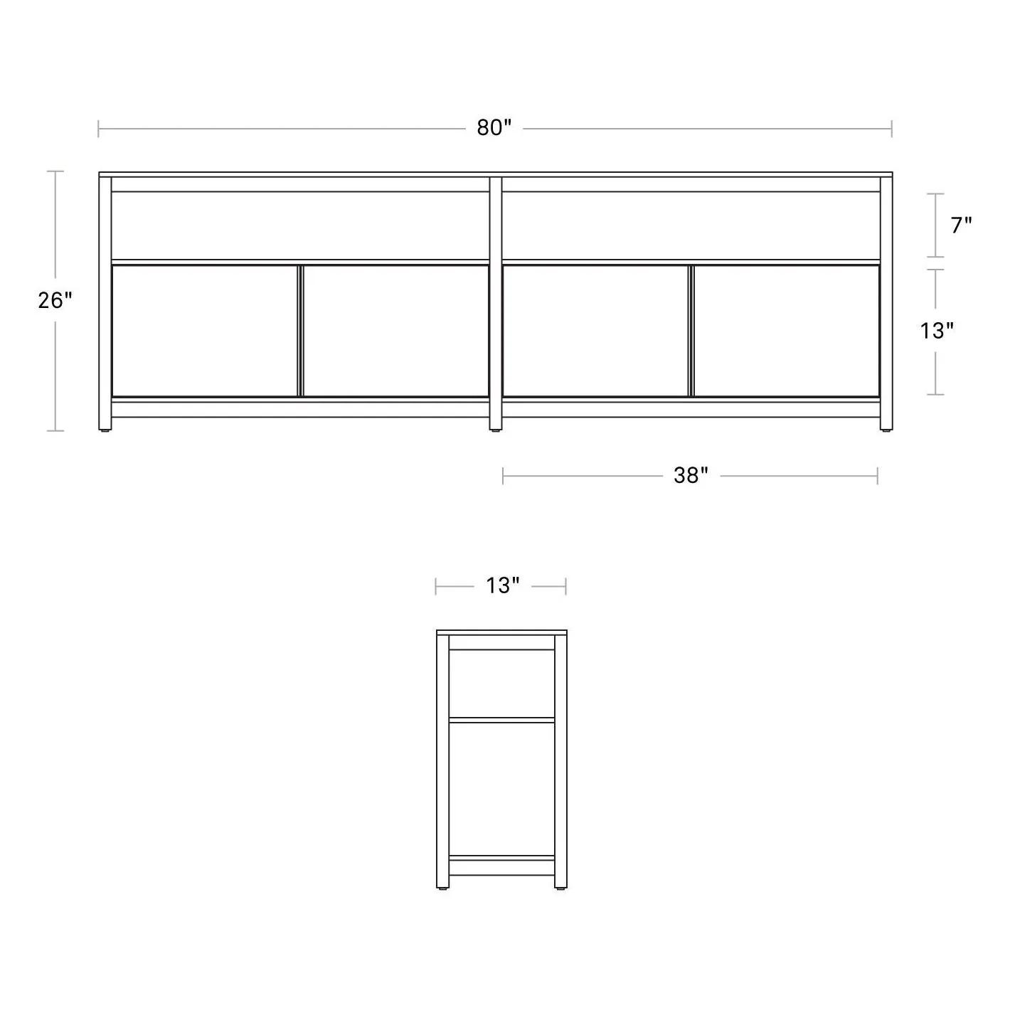 Open Plan Long and Low Bookcase with Storage