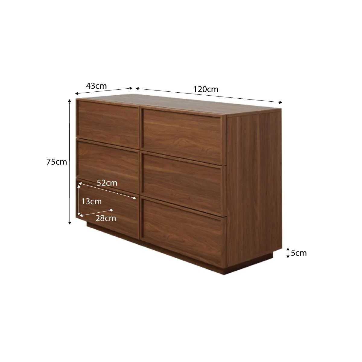 Osaka Six Drawer - Walnut Mocka