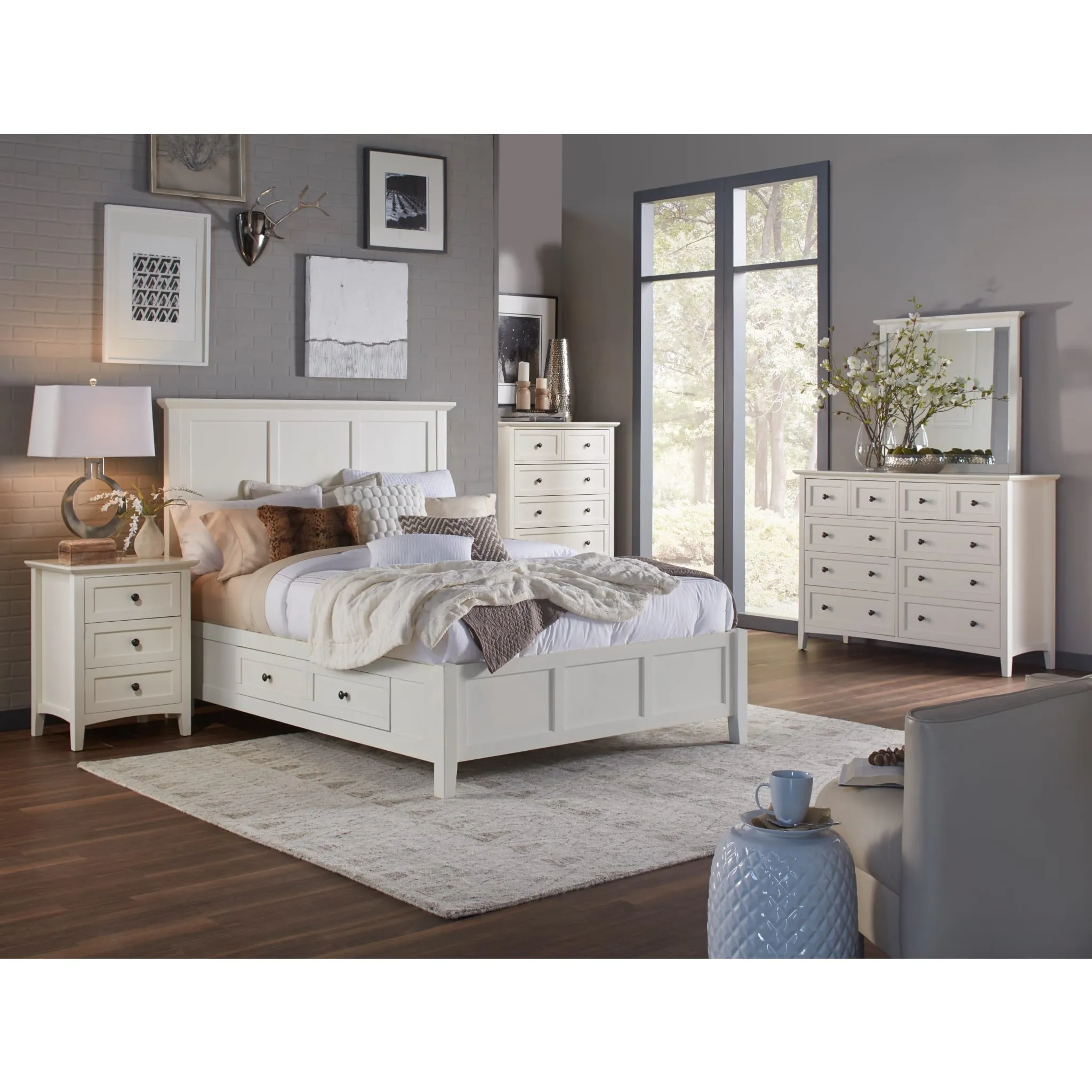 Paragon Four Drawer Wood Storage Bed in White Modus