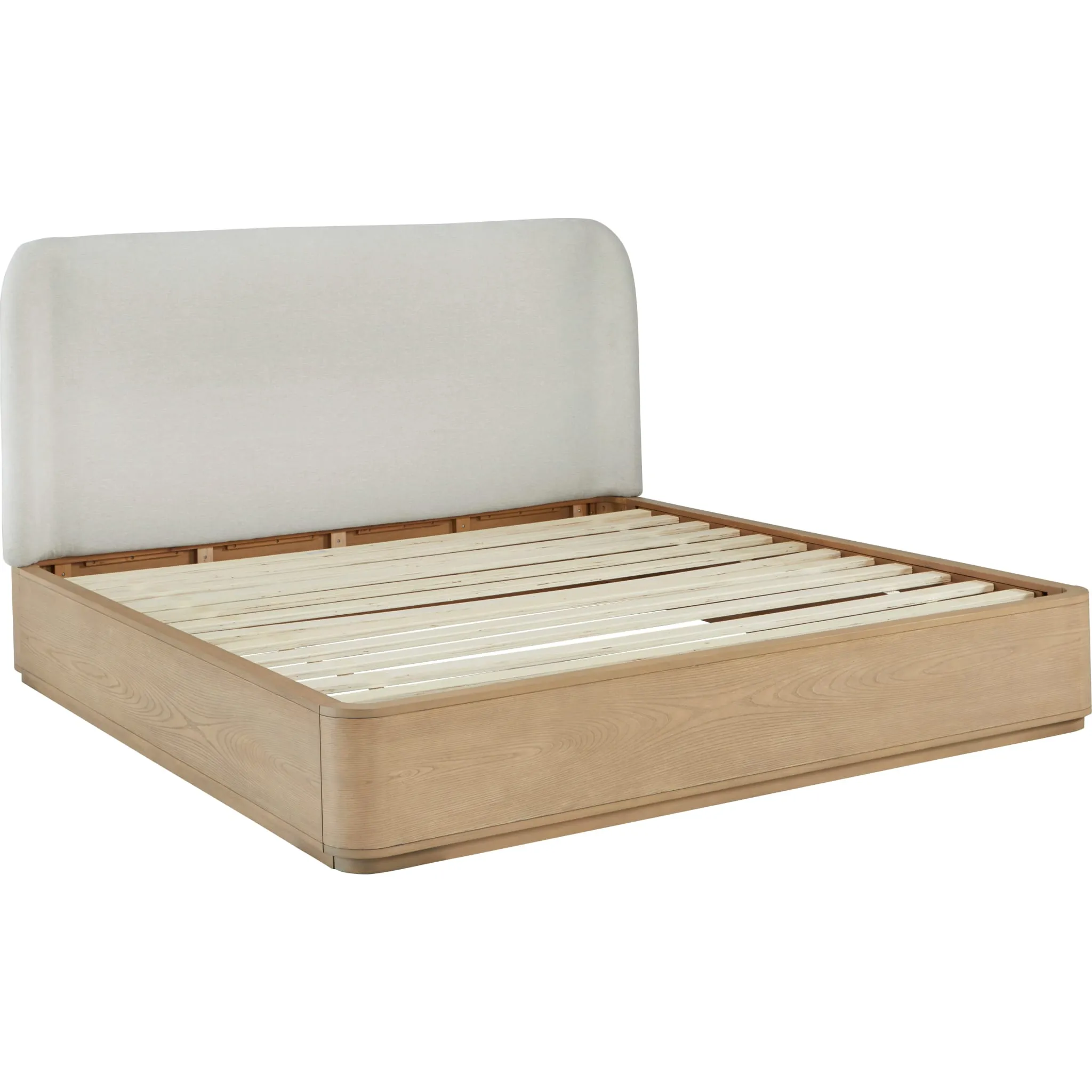 Penny Upholstered Platform Bed in Buff Cream Ash and Oatmeal Linen Modus