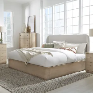 Penny Upholstered Platform Bed in Buff Cream Ash and Oatmeal Linen Modus