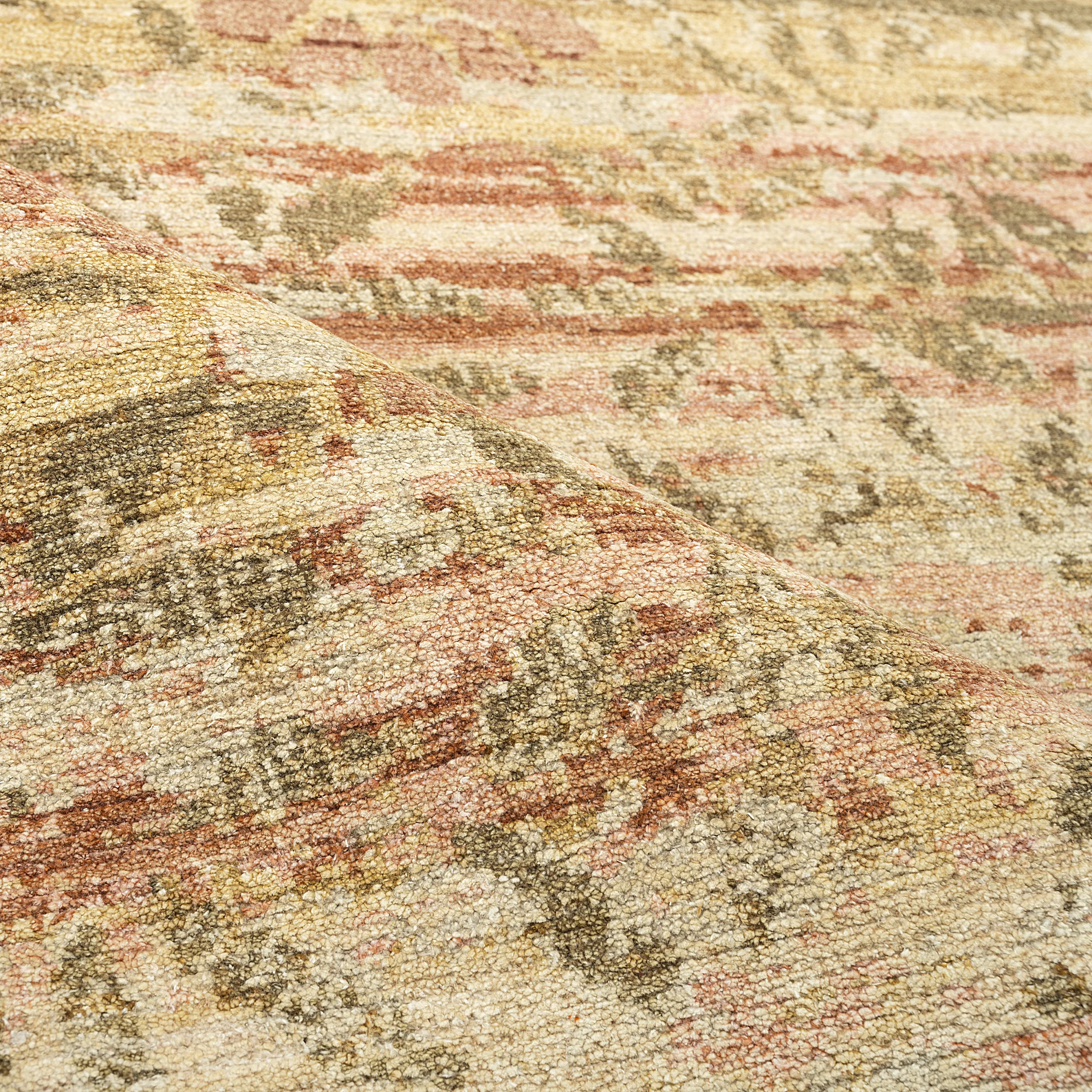 Pink & Yellow Floral Treillage Silk Rug - 6' x 9'