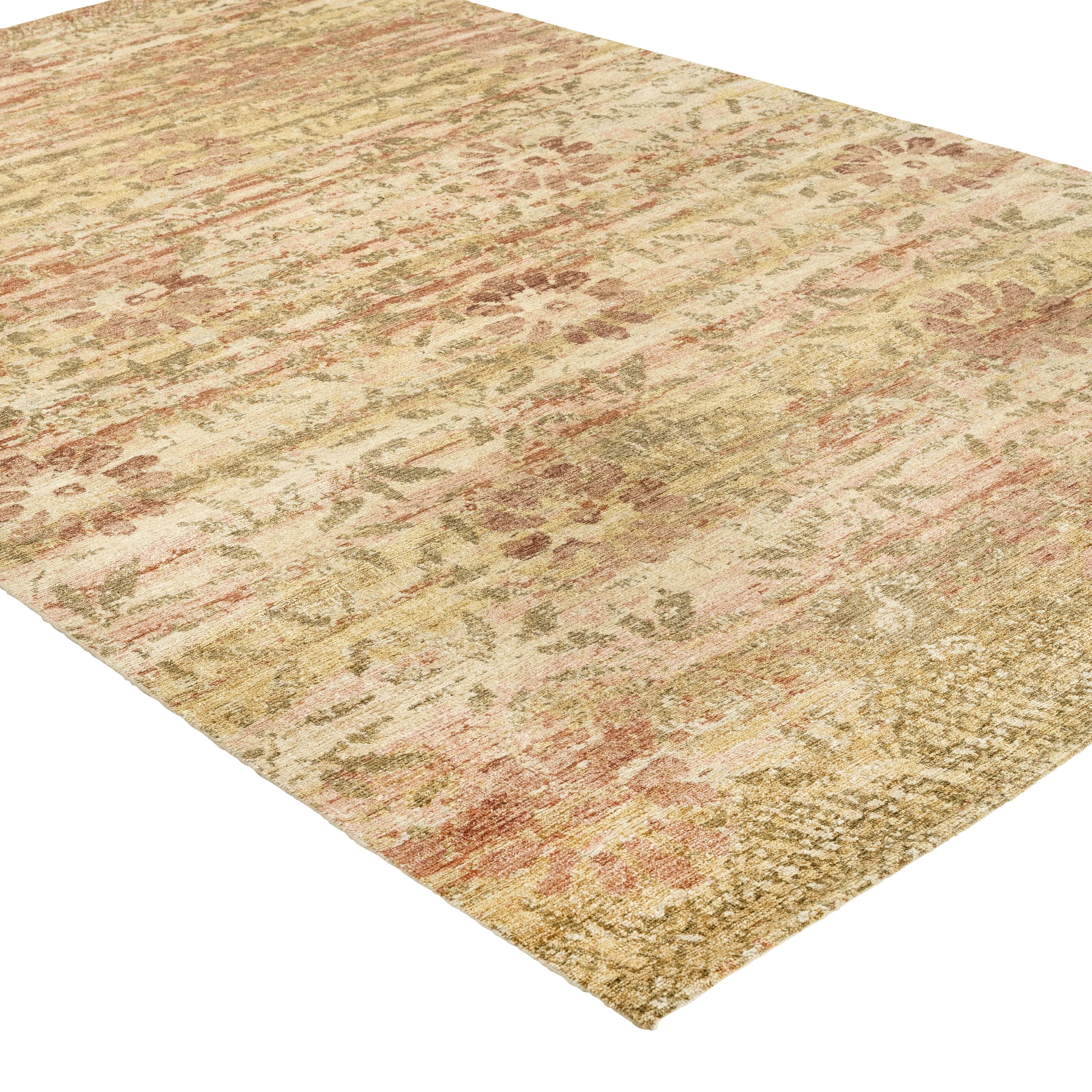Pink & Yellow Floral Treillage Silk Rug - 6' x 9'