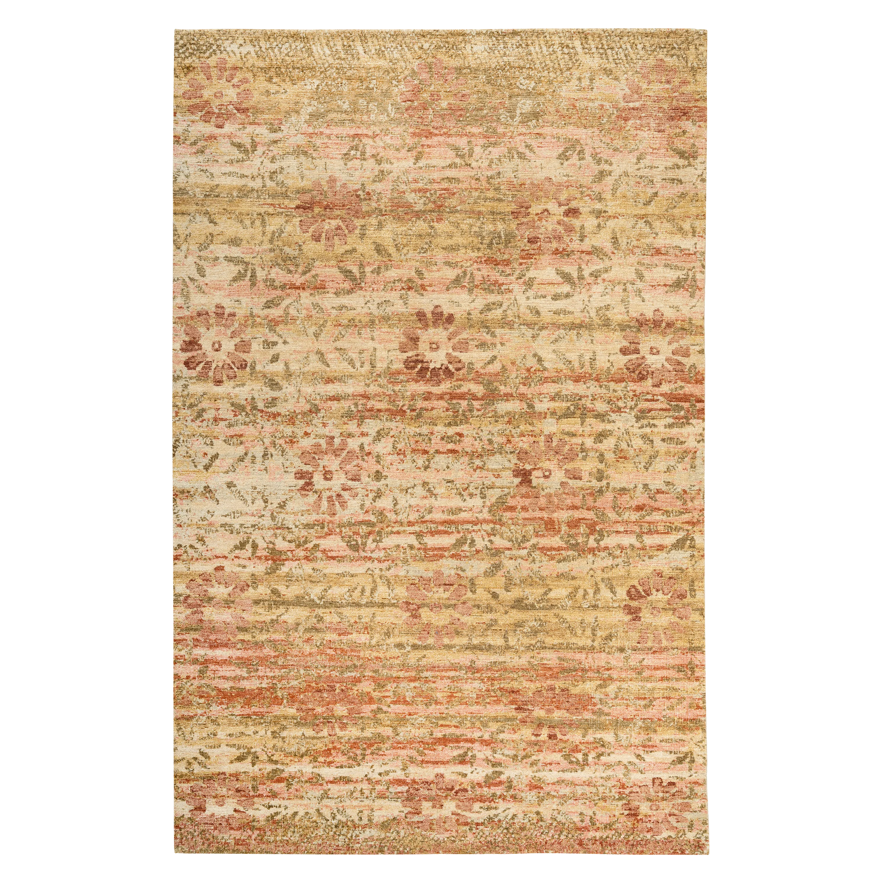 Pink & Yellow Floral Treillage Silk Rug - 6' x 9'