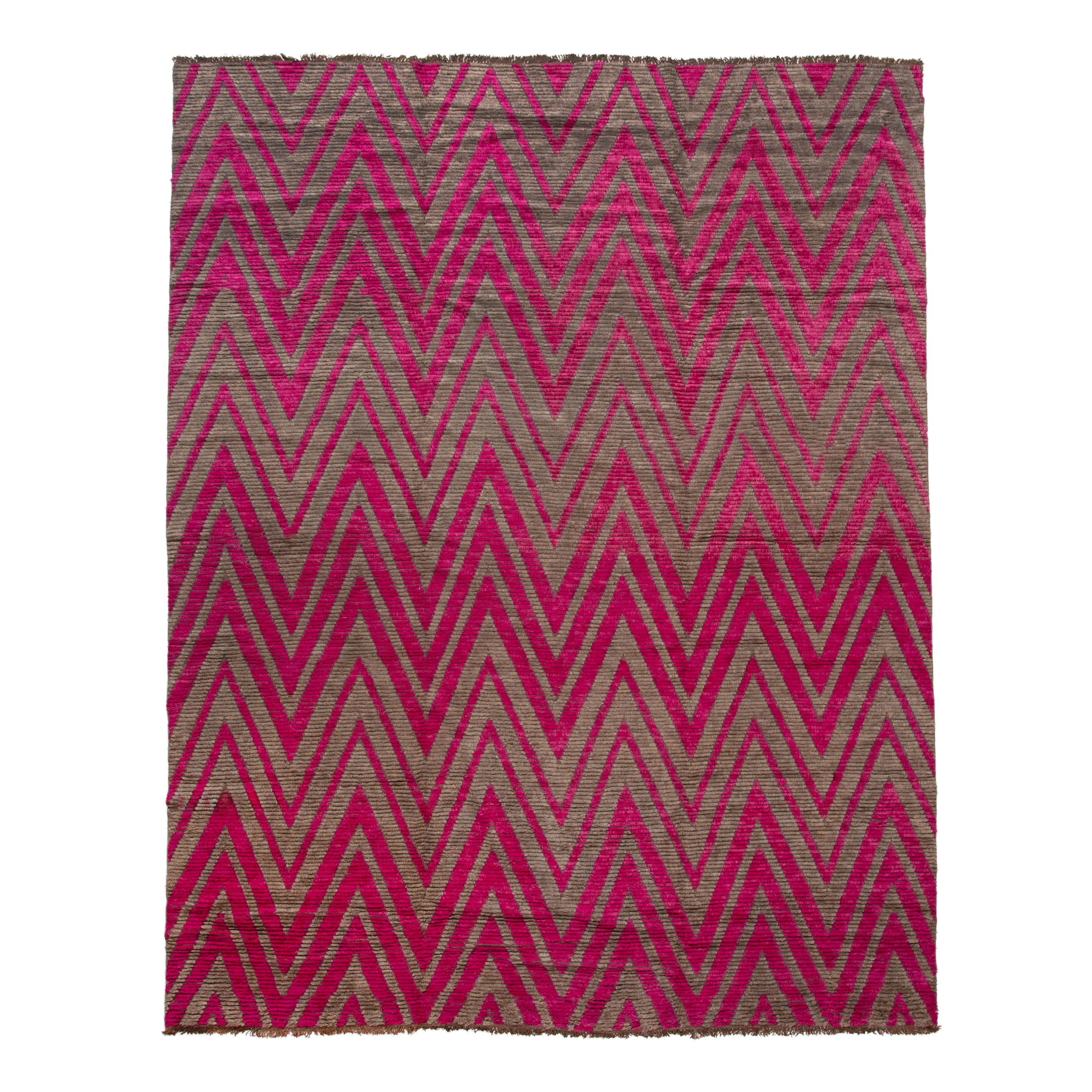 Pink Modern Wool Rug - 12' x 15'