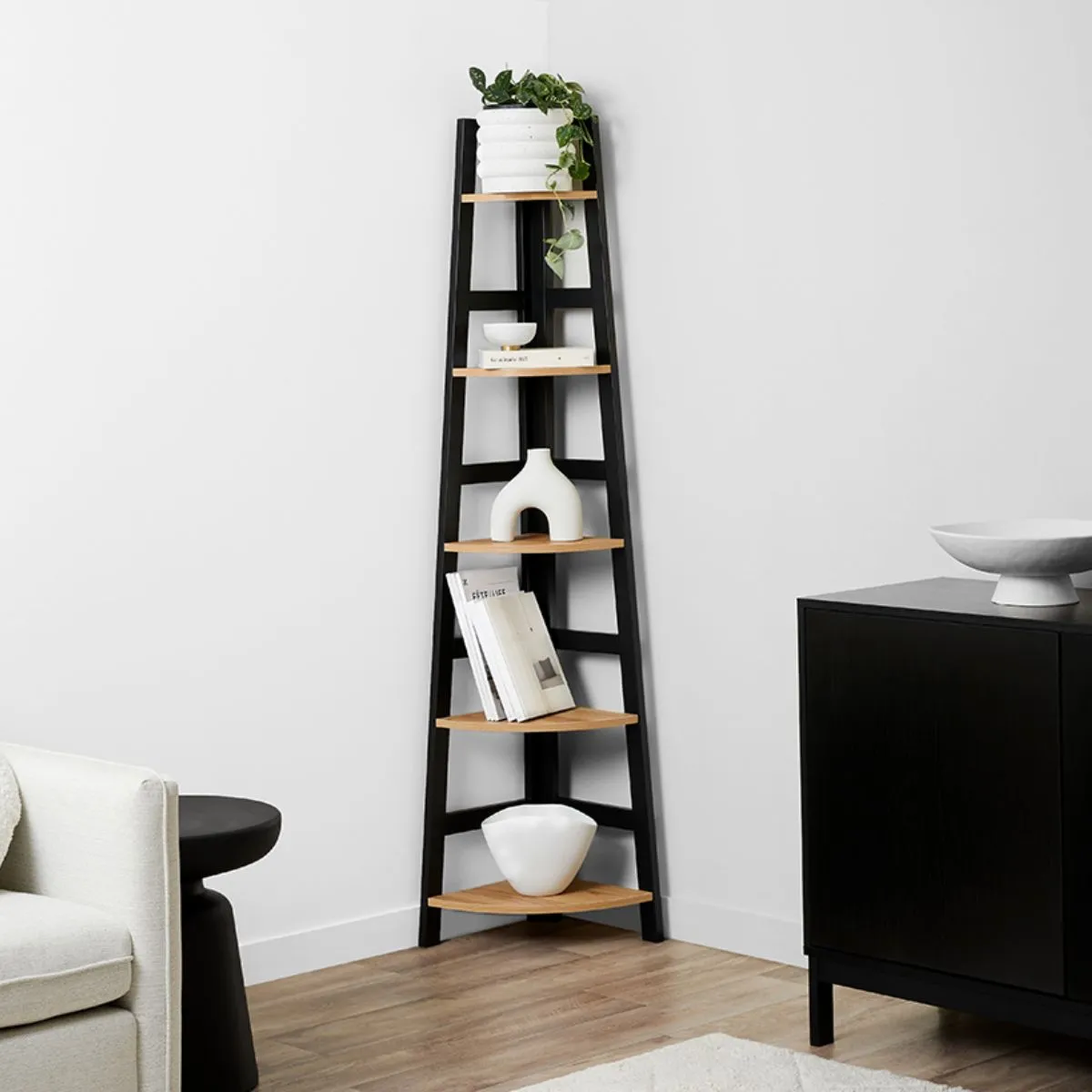 Porto Corner Shelves - Black Mocka