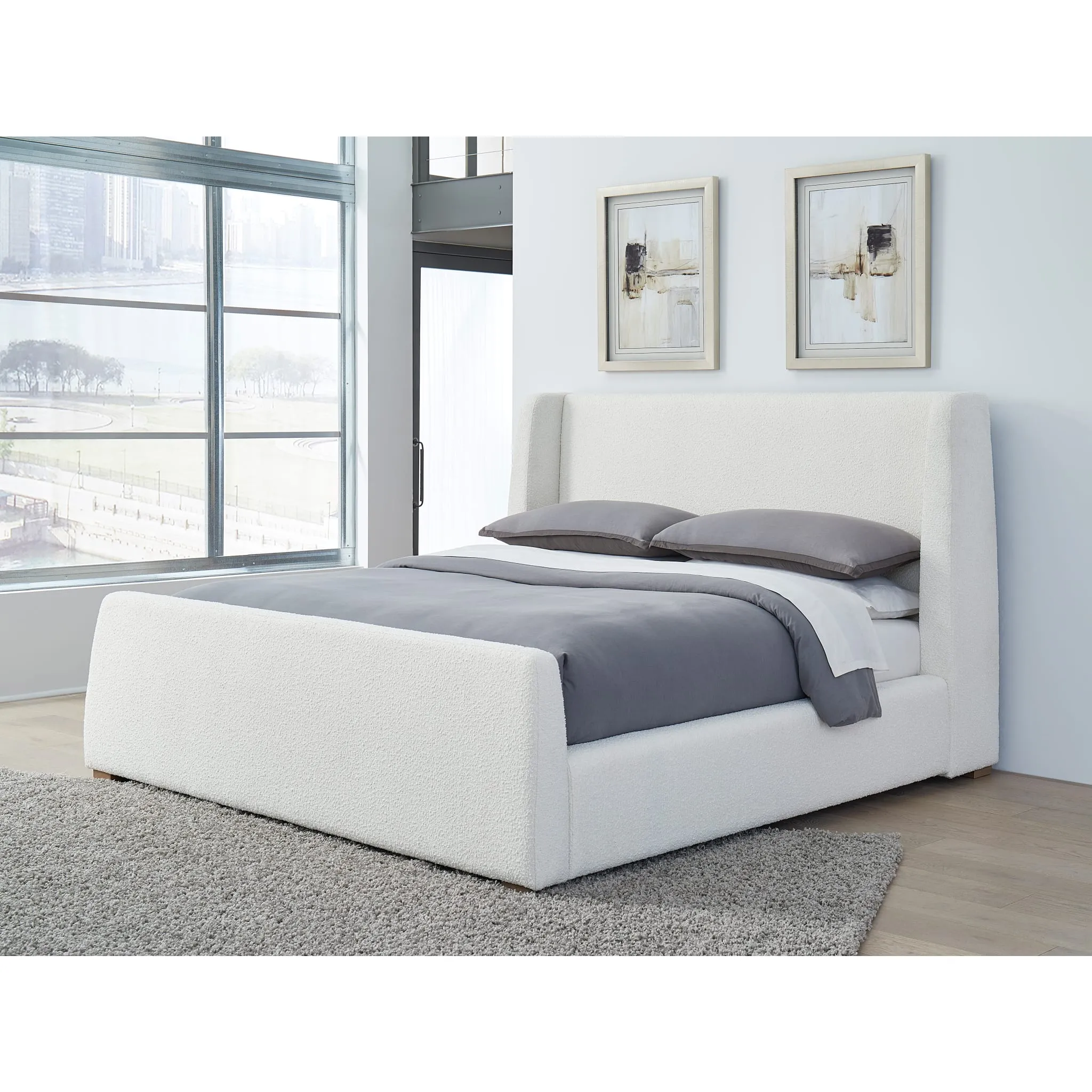 Presley Upholstered Wingback Platform Bed in Cottage Cheese Boucle Modus