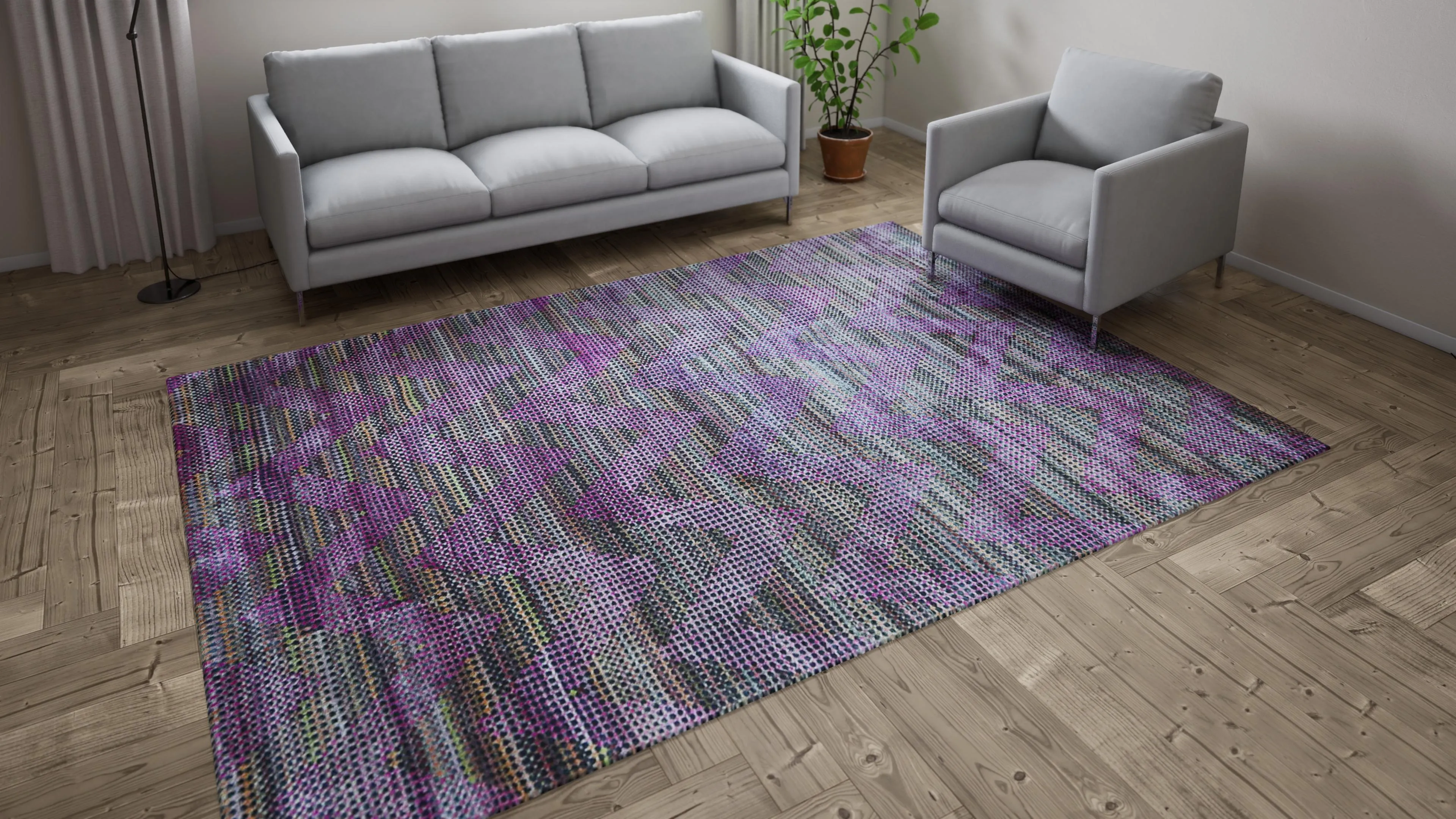 Purple Nu Vibrant Modern Tibetan Silk Rug - 7'11" x 10'