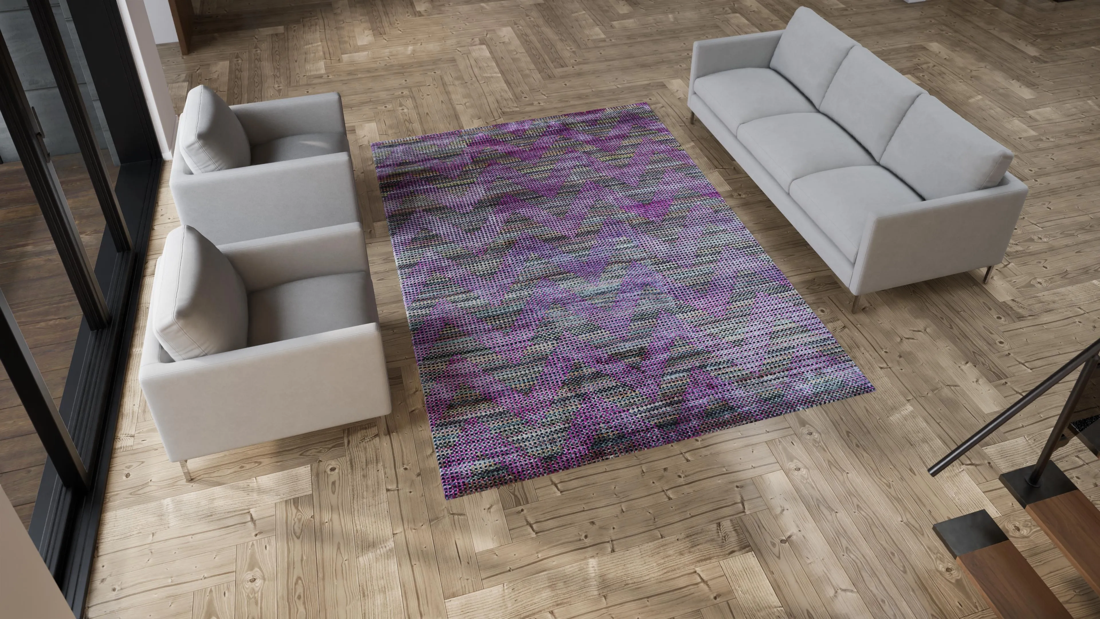 Purple Nu Vibrant Modern Tibetan Silk Rug - 7'11" x 10'