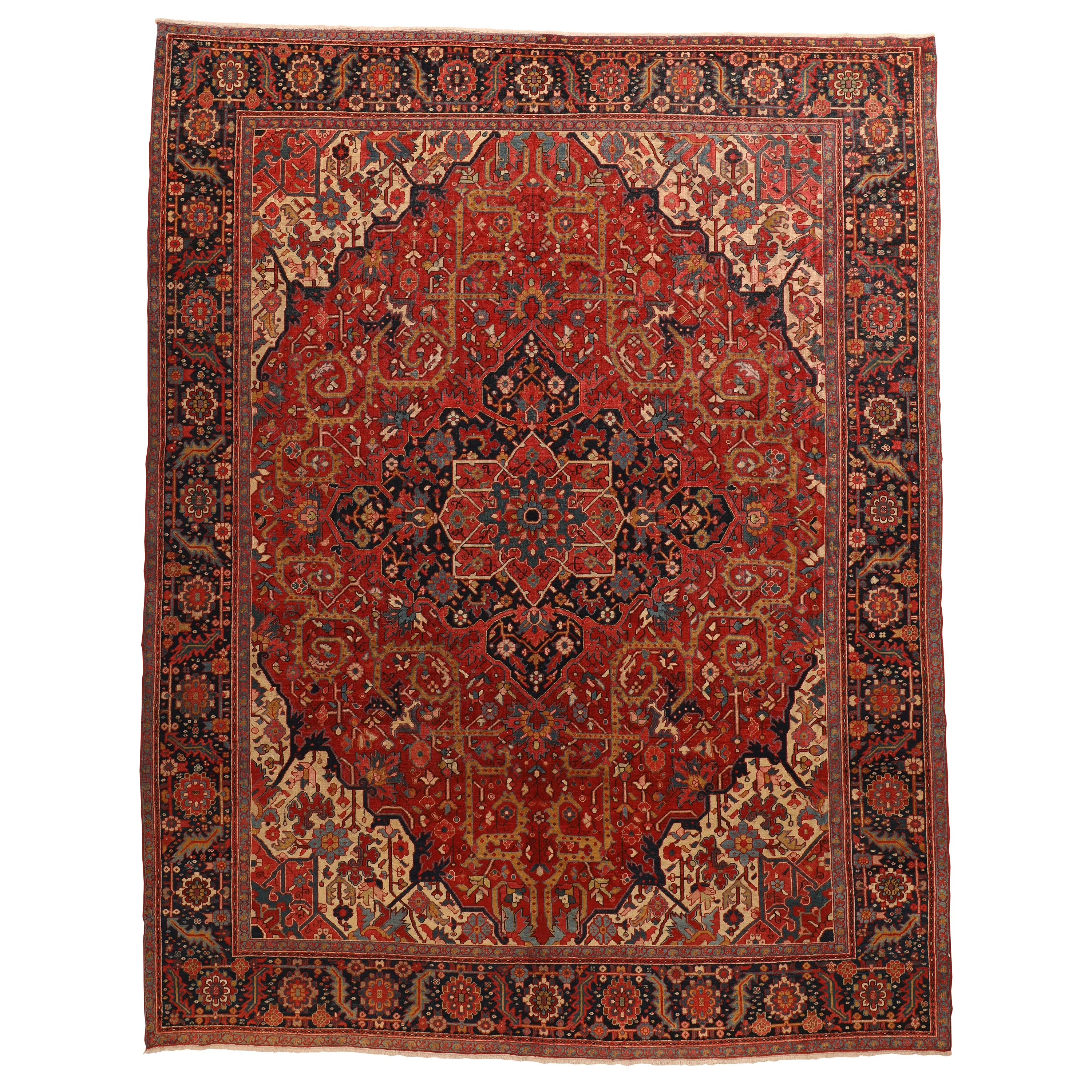 Red Antique Persian Serapi Rug - 9'10" x 12'8"
