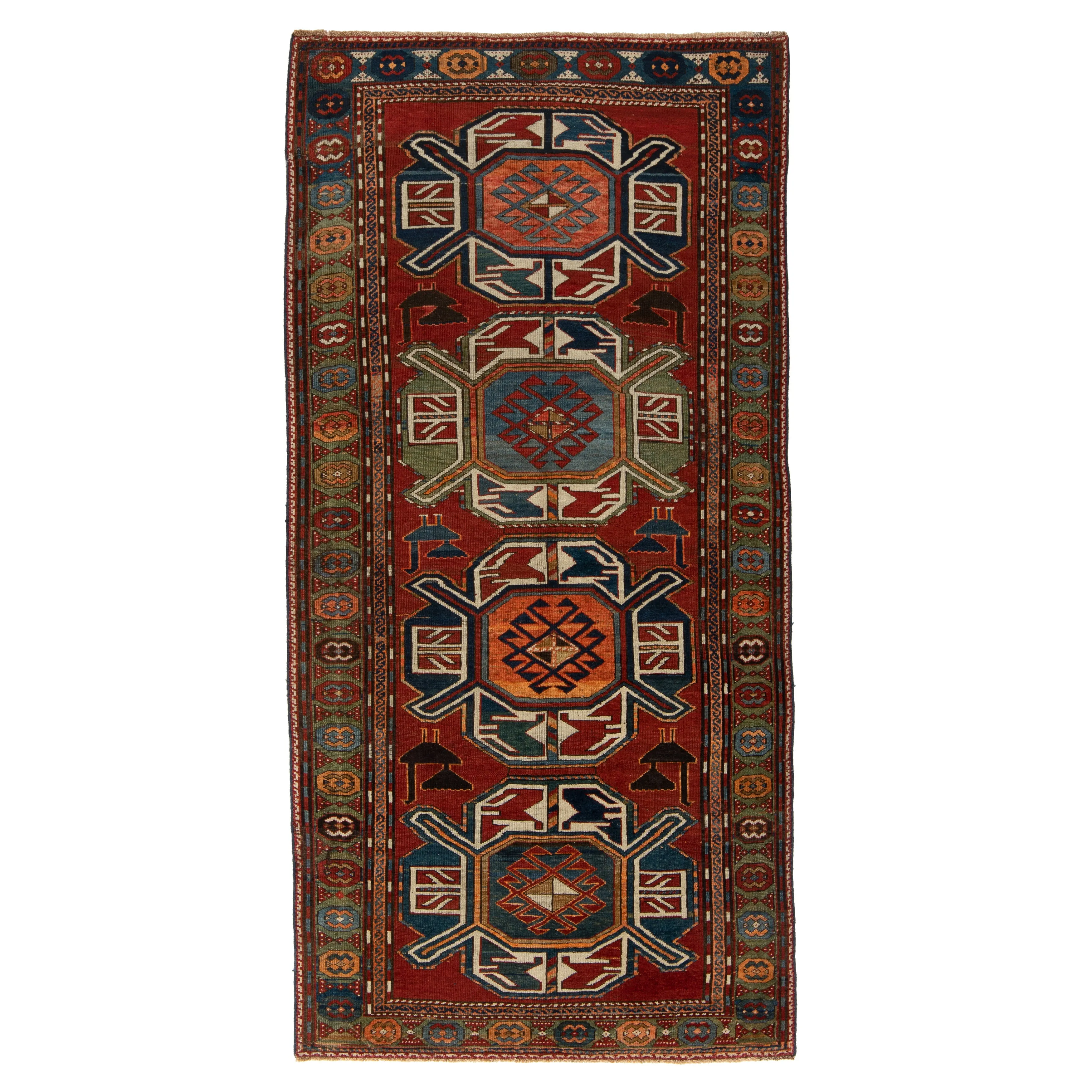 Red Traditional Wool Rug - 4'1" x 8'5"