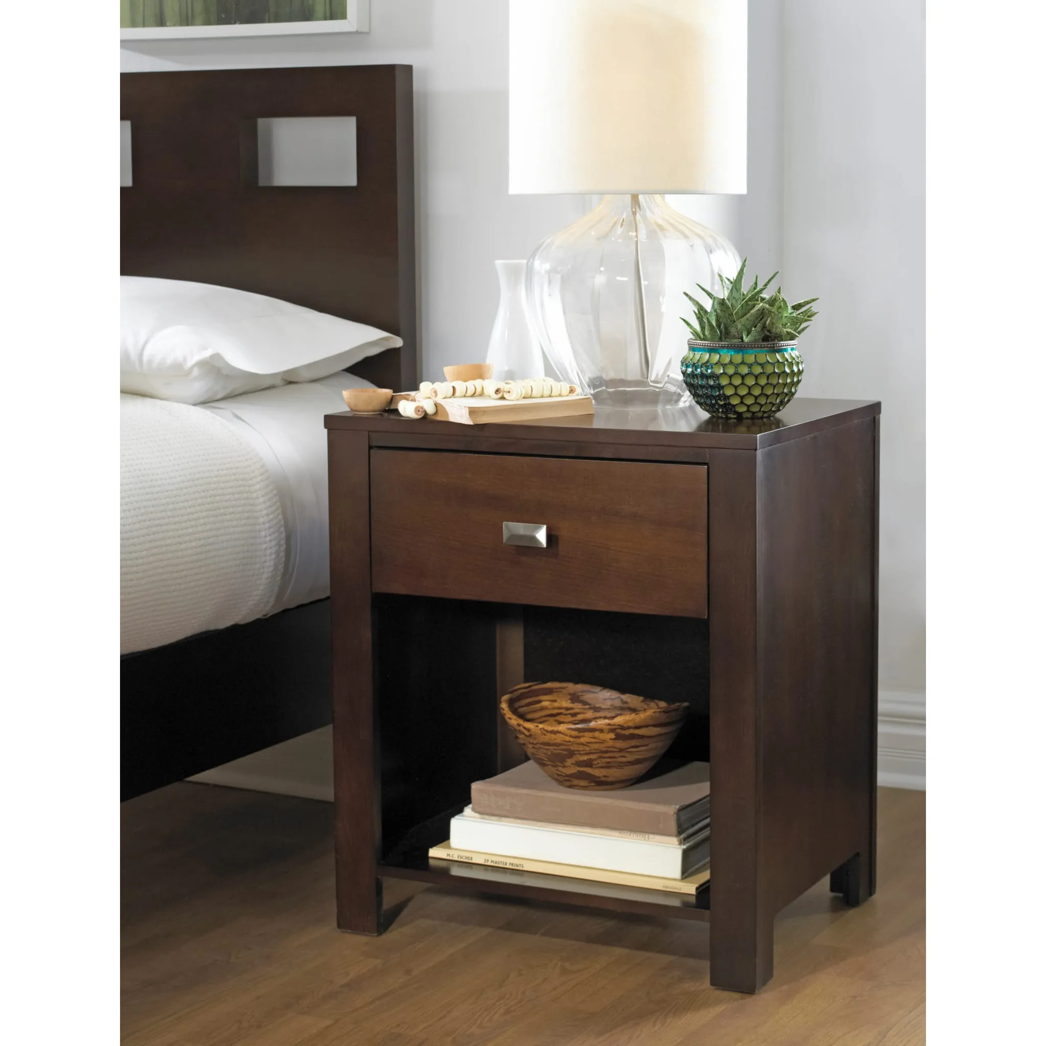 Riva One Drawer Nightstand in Chocolate Brown Modus