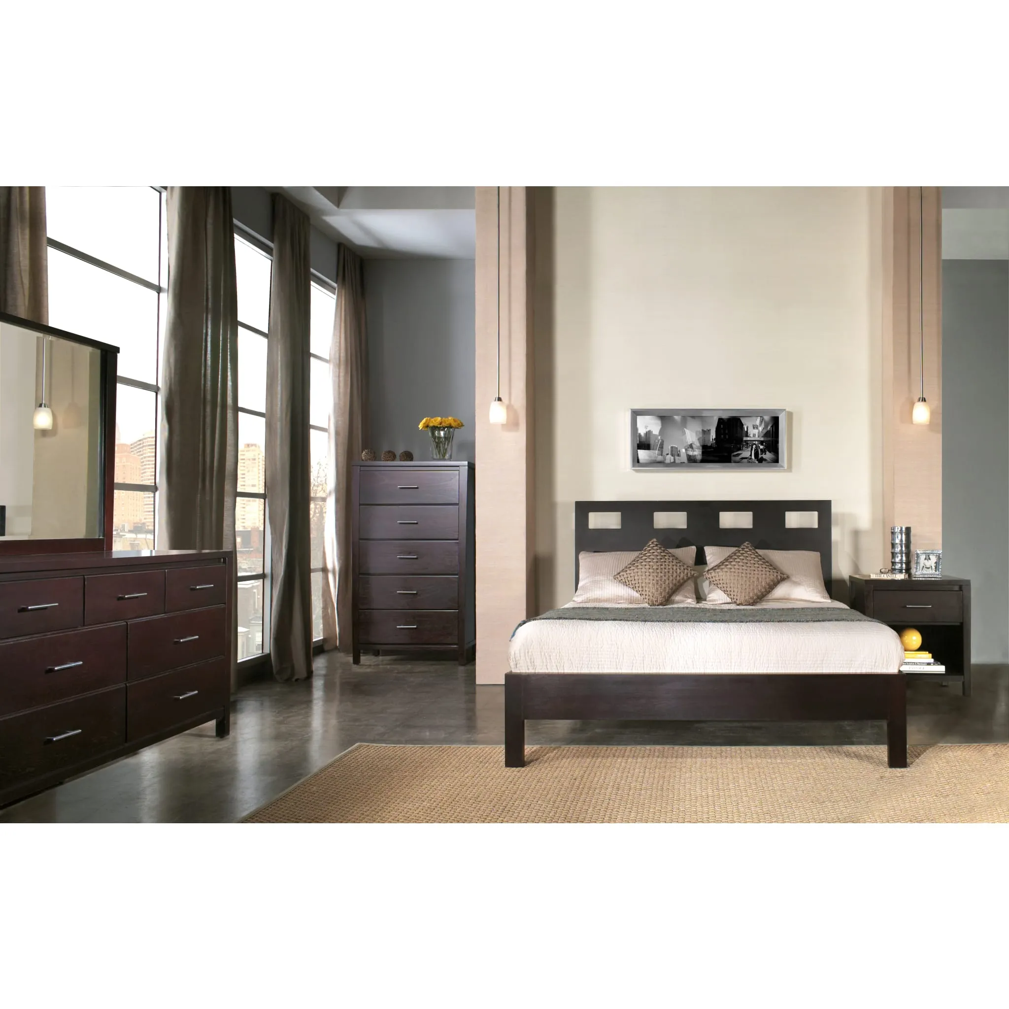 Riva Wood Platform Bed in Espresso Modus