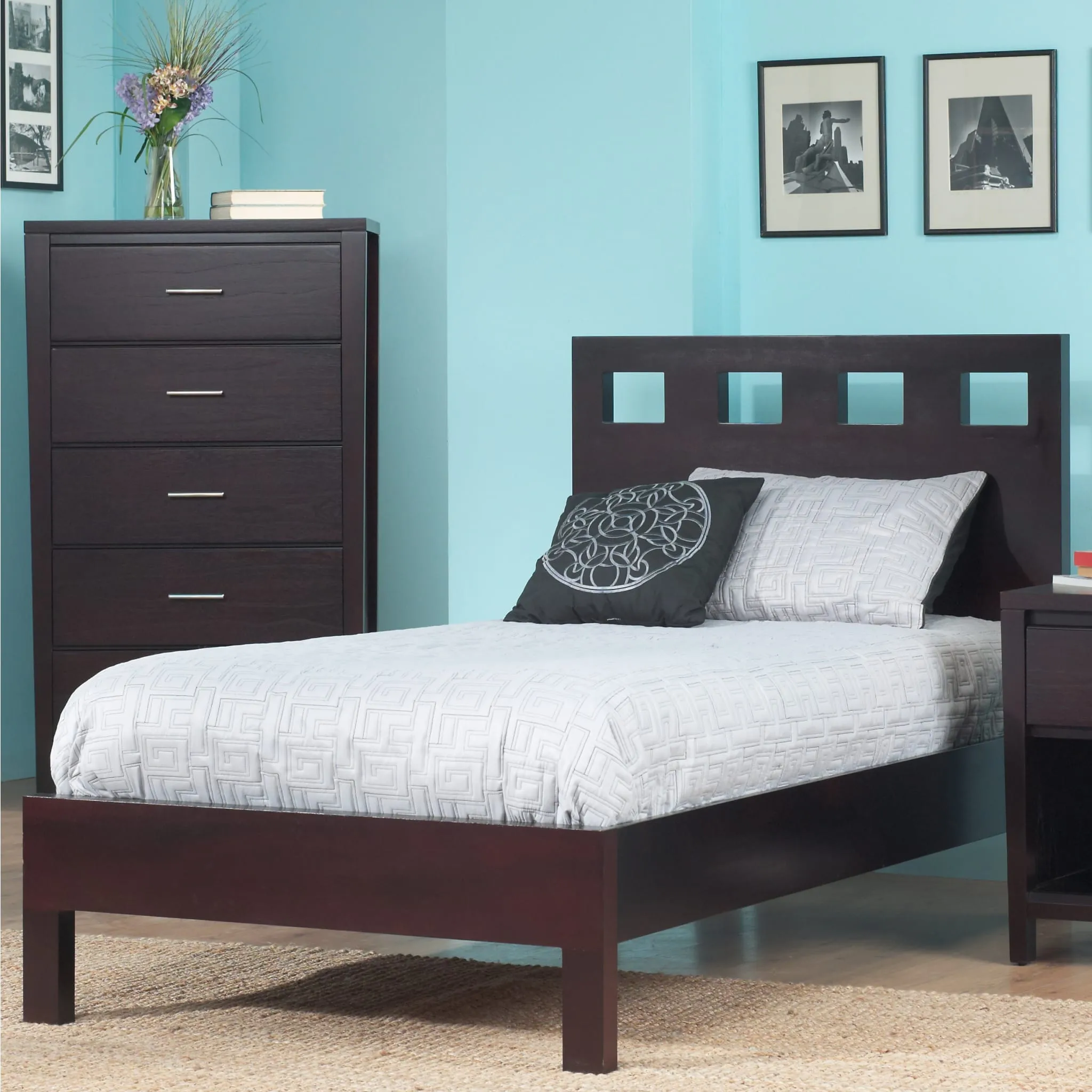 Riva Wood Platform Bed in Espresso Modus